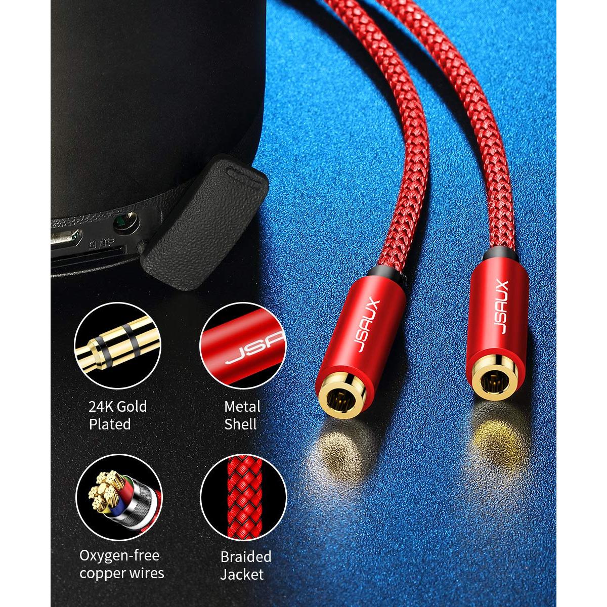 Divisor de Auriculares JSAUX 3.5mm Doble Rojo 0.28m
