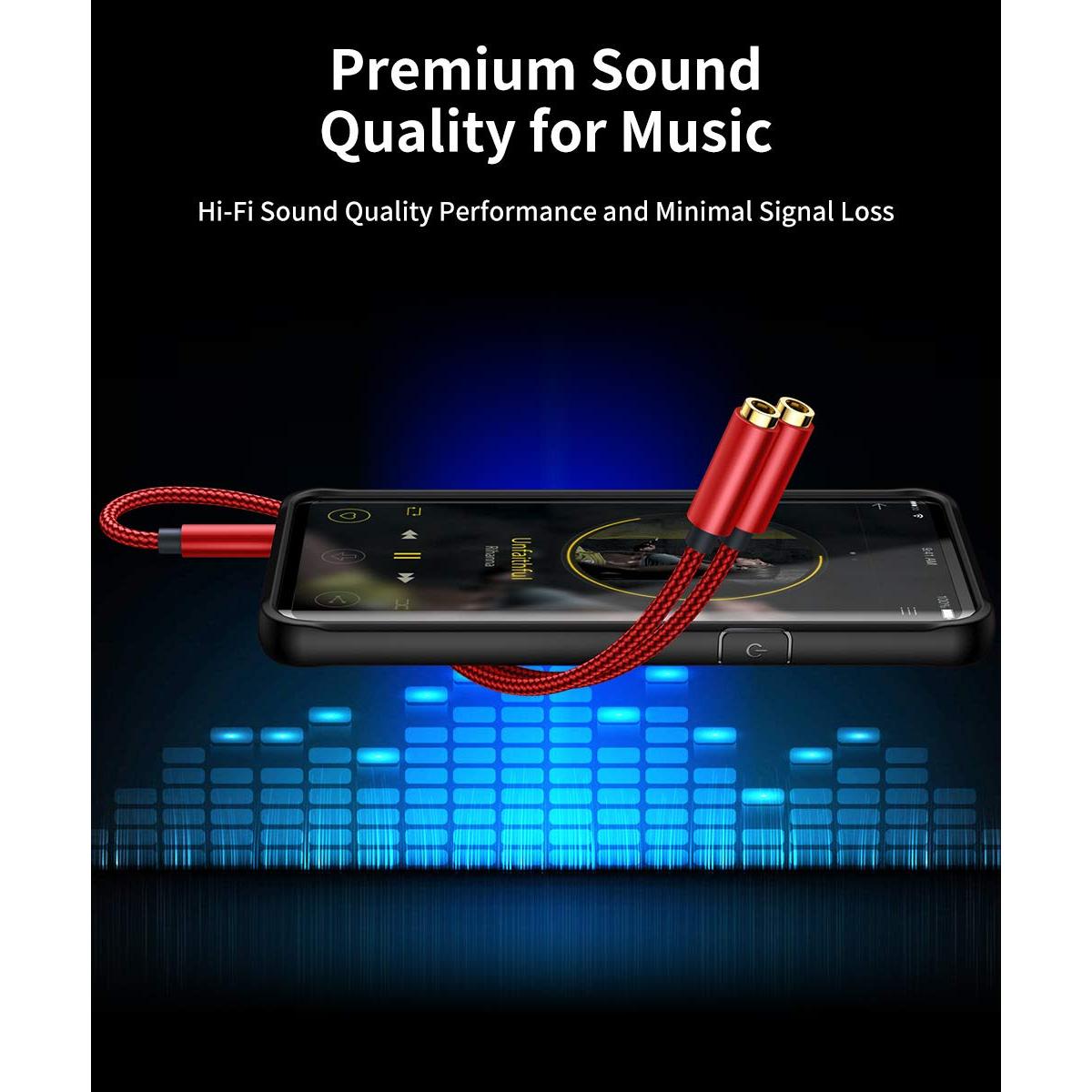 Divisor de Auriculares JSAUX 3.5mm Doble Rojo 0.28m