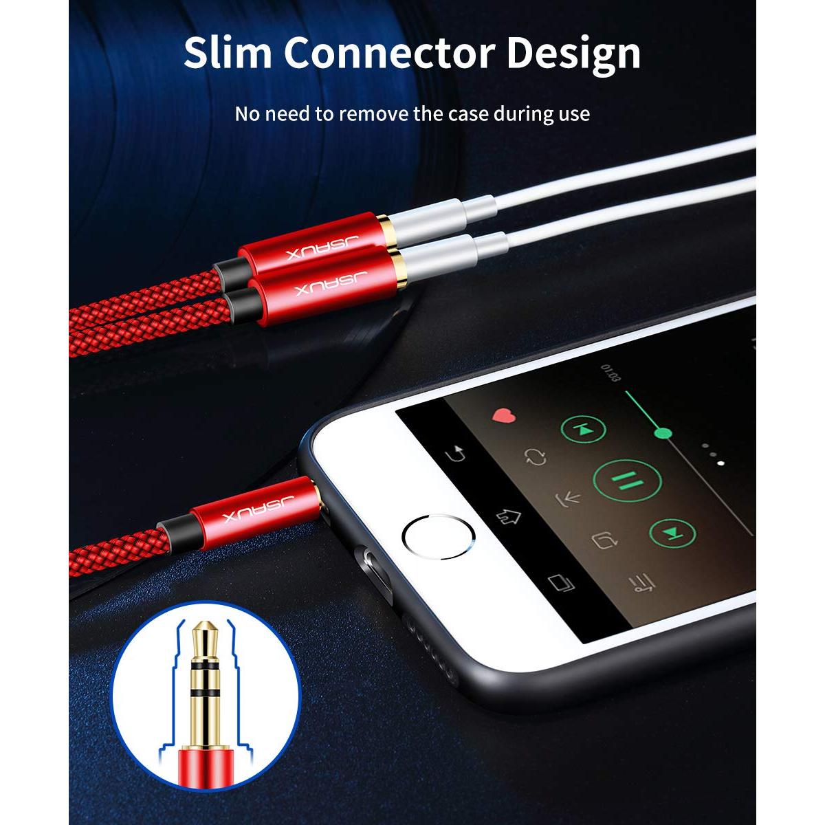 Divisor de Auriculares JSAUX 3.5mm Doble Rojo 0.28m