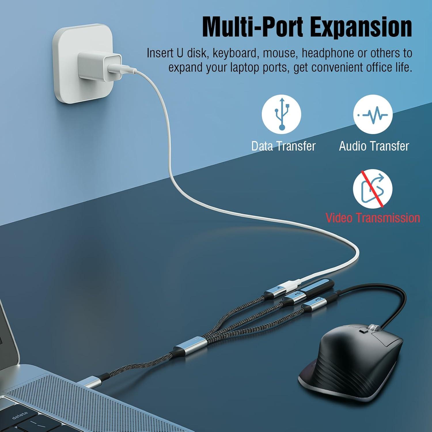 Adaptador Divisor USB C TiMOVO 3 en 1 Carga y Datos