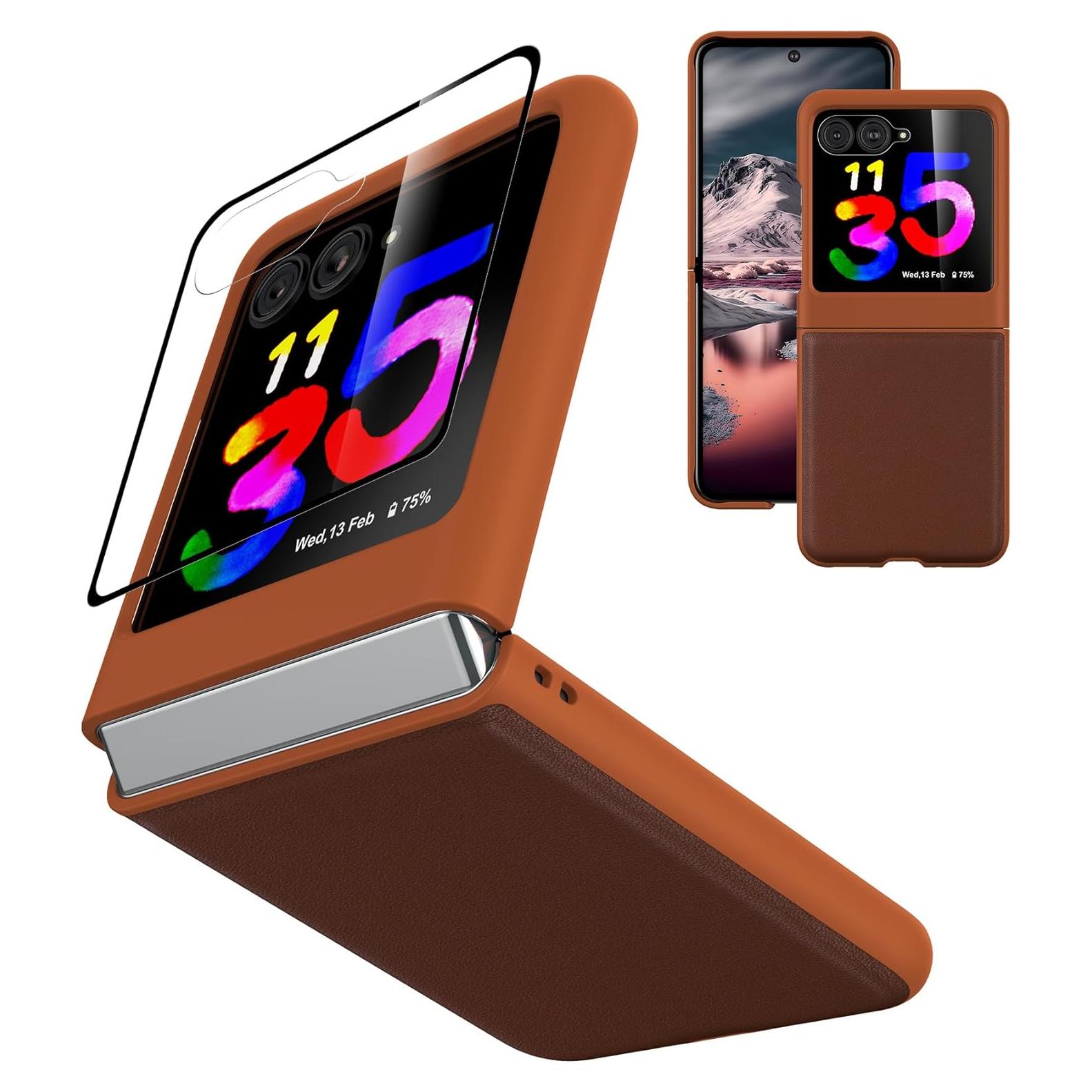 Funda de Cuero Eastcoo para Motorola Razr Plus 2023 - Marrón