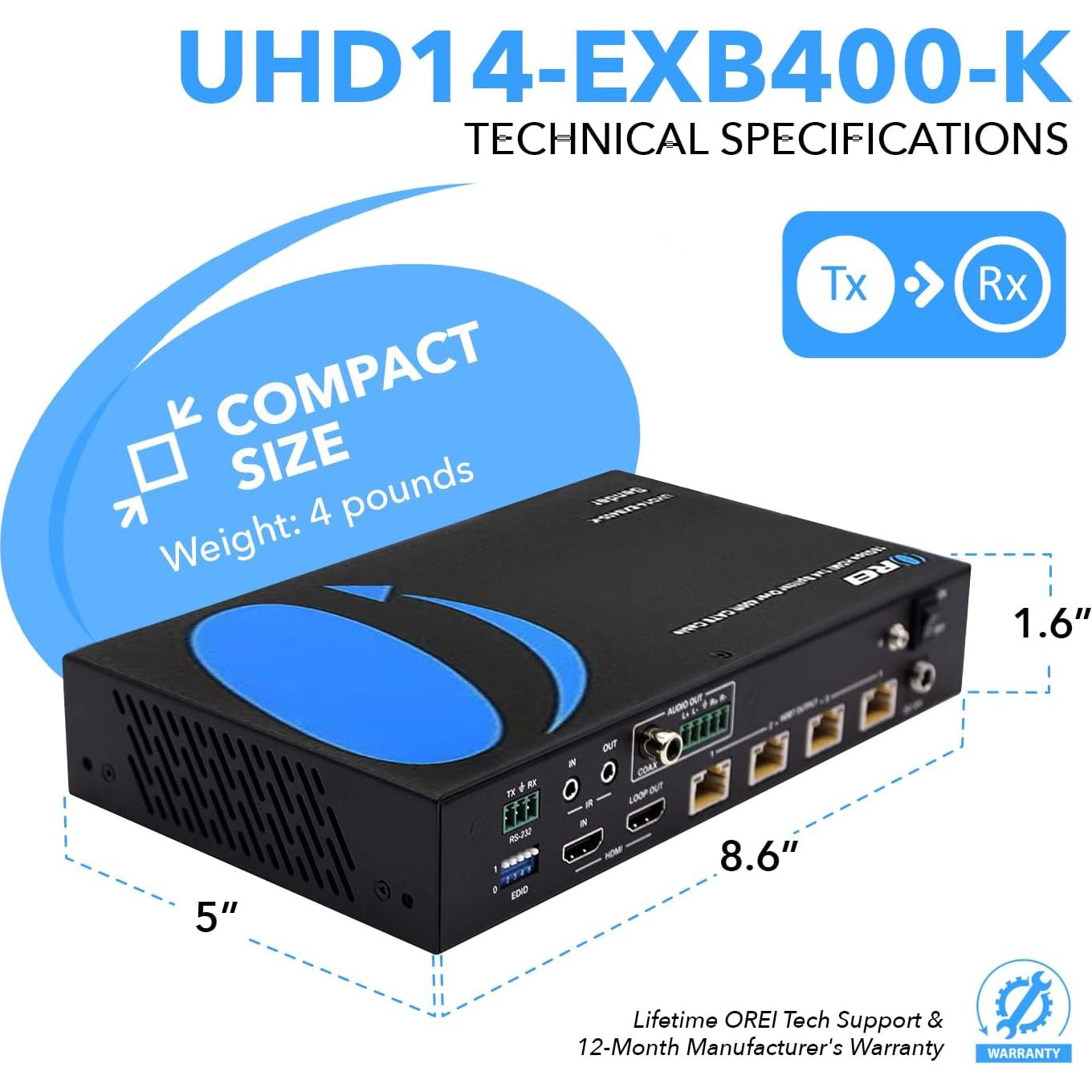 Extensor Divisor HDMI OREI UHD14-EXB400-K 4K hasta 122m