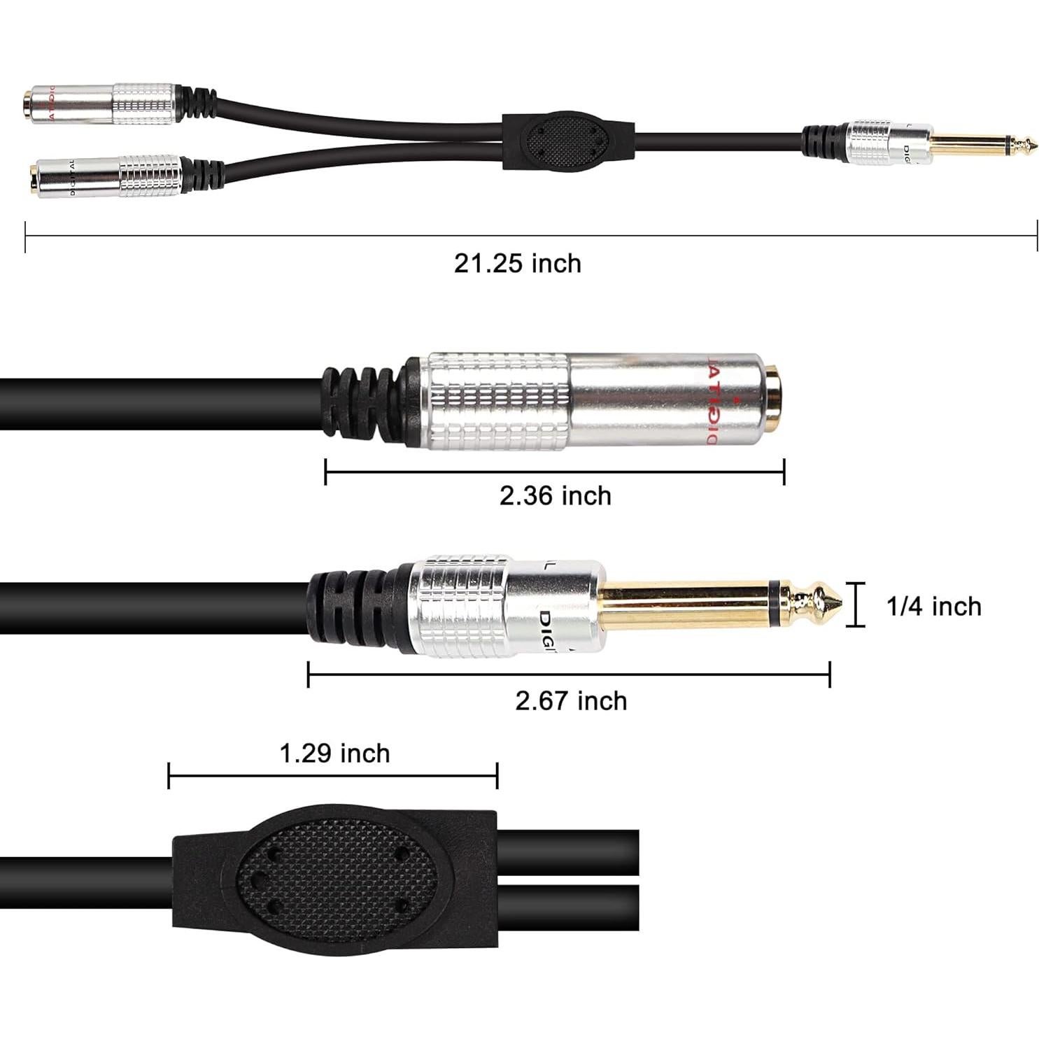 Cable Divisor de Audio Y 6.35mm TS Macho a Doble Hembra 0.5M
