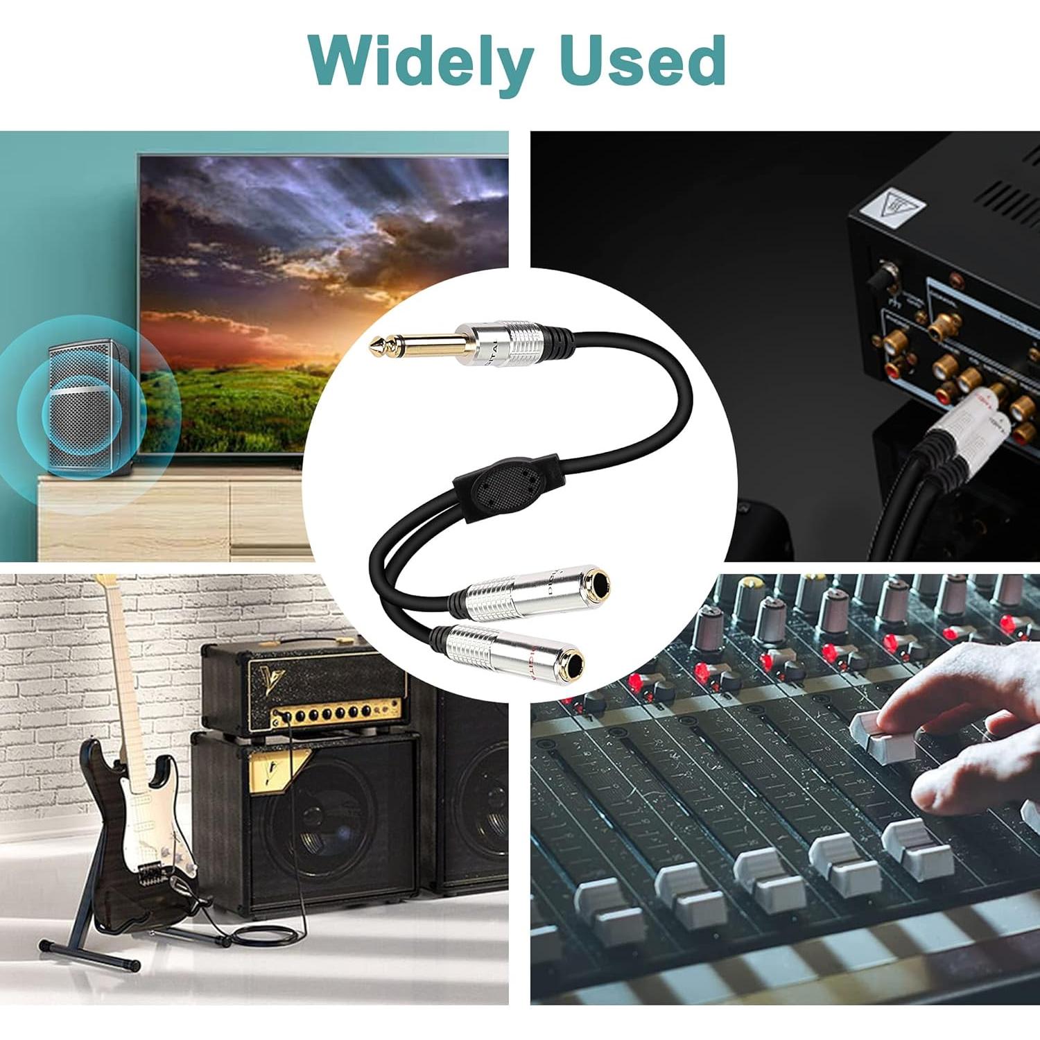 Cable Divisor de Audio Y 6.35mm TS Macho a Doble Hembra 0.5M