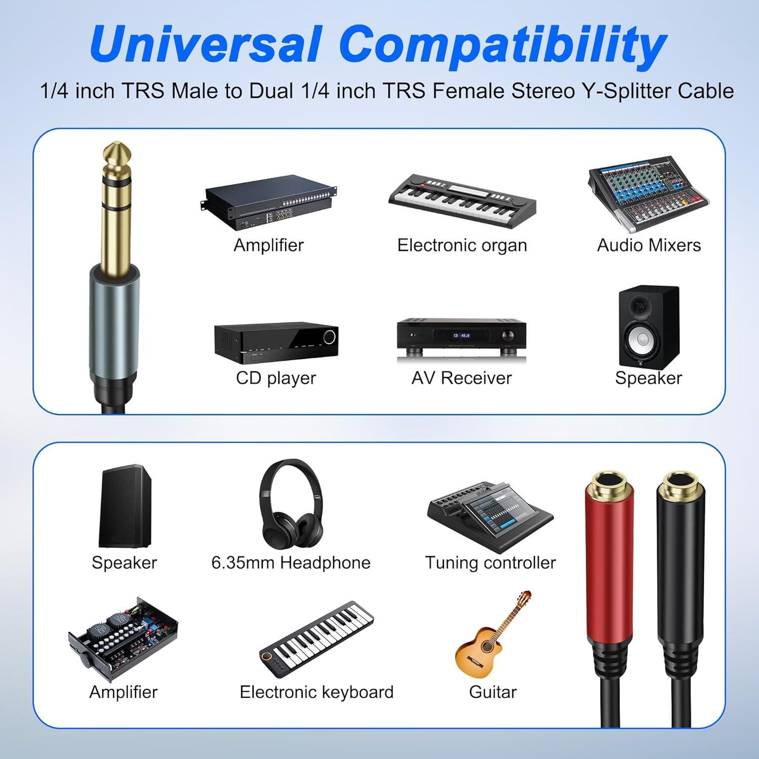 Cable divisor estéreo TRS 1/4" Y 2 hembra 2M Yingtuyou