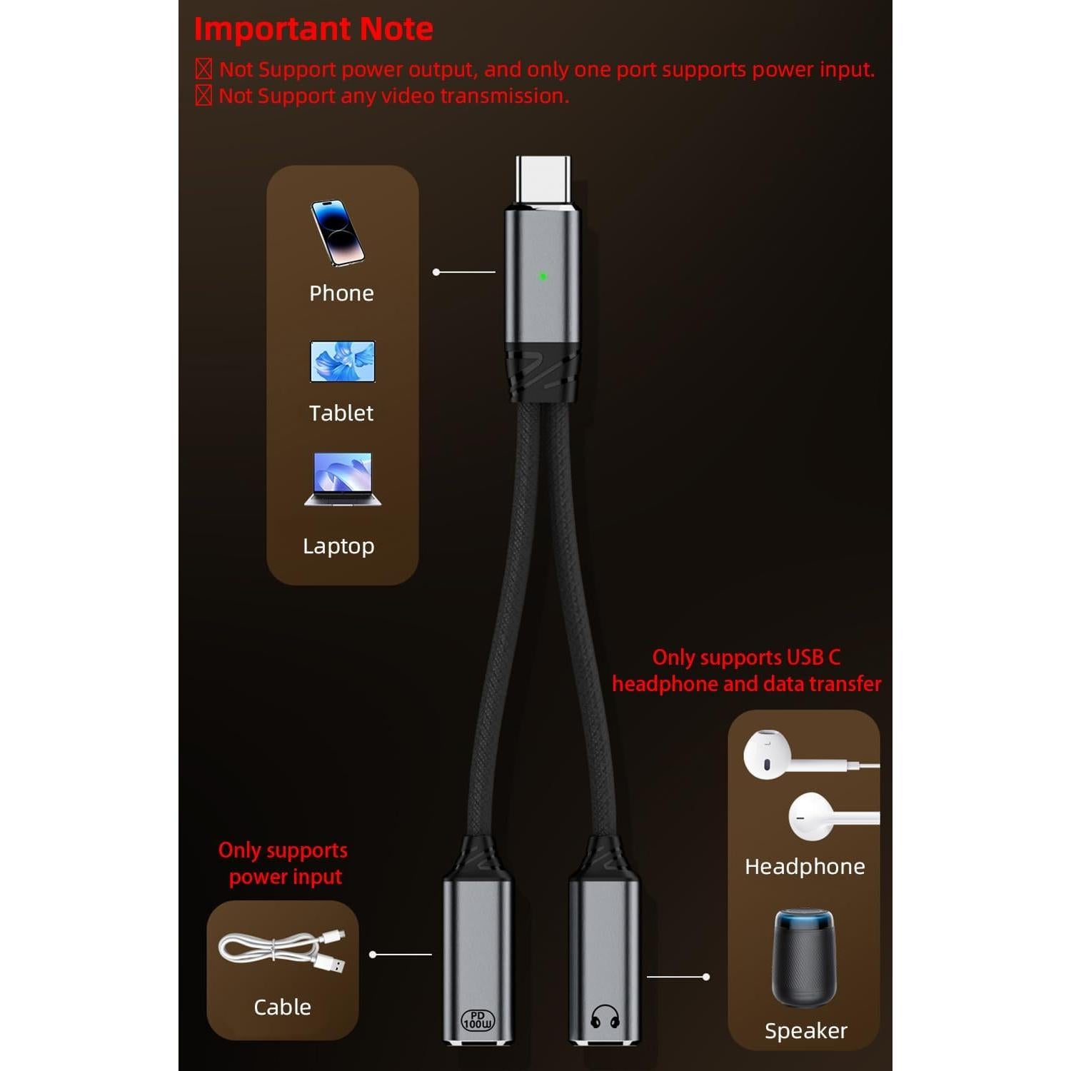 Divisor USB C Jadebones con Carga Rápida PD 100W - Gris