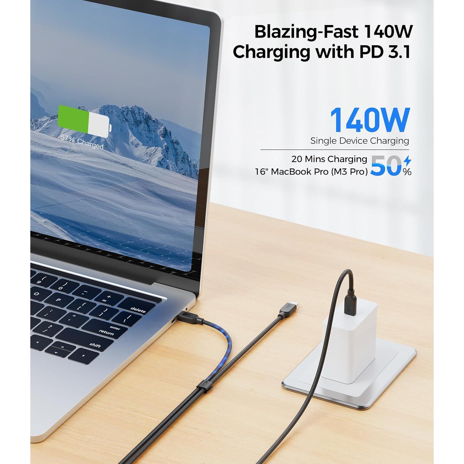 Cable USB C trenzado 1.83m Cable Matters 140W carga y datos