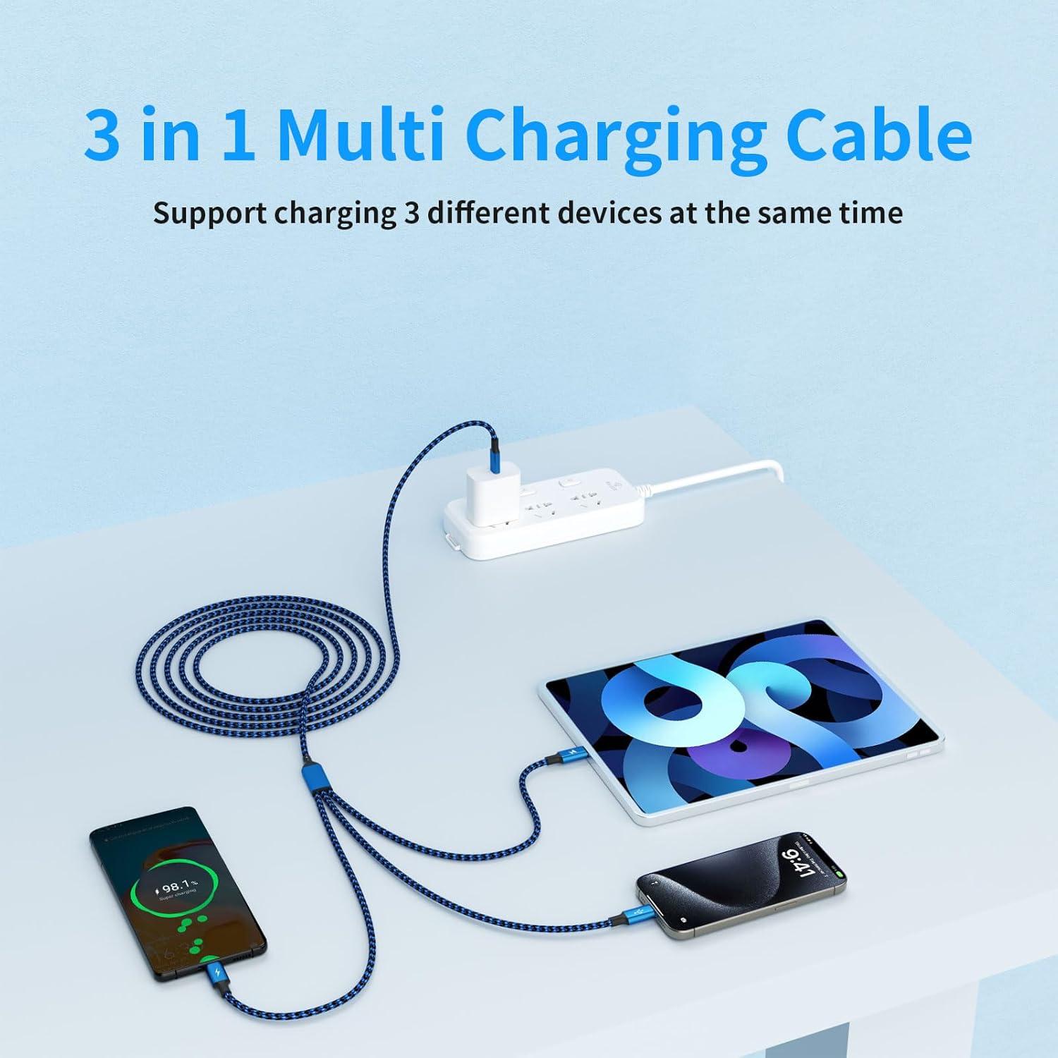 Cable Divisor USB C 3 en 1 Firsting 5FT Carga Rápida Azul