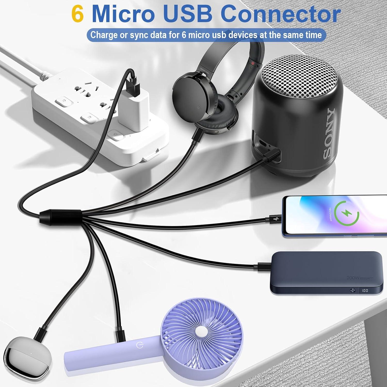 Cable Divisor Micro USB Herfair 1.5m 6-en-1 Carga y Datos