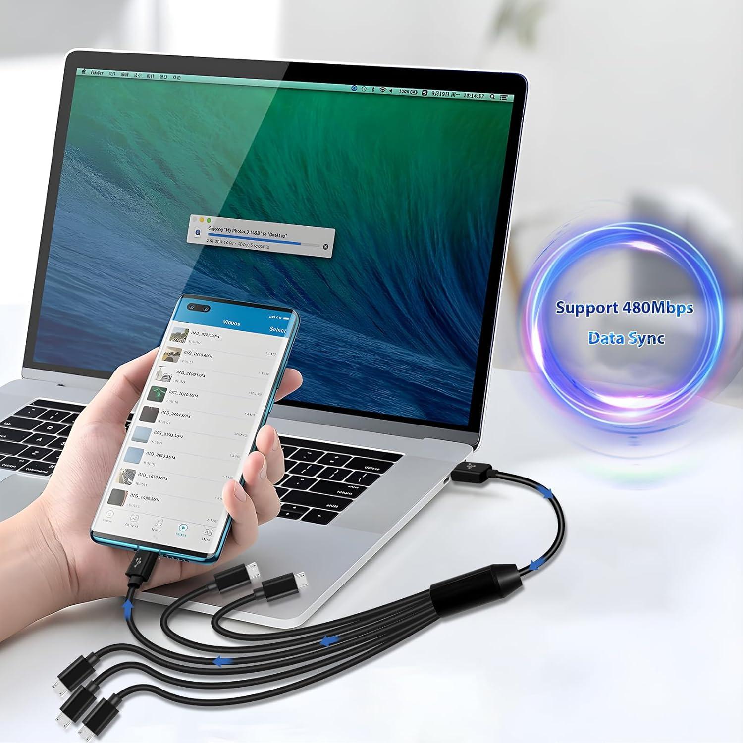 Cable Divisor Micro USB Herfair 1.5m 6-en-1 Carga y Datos