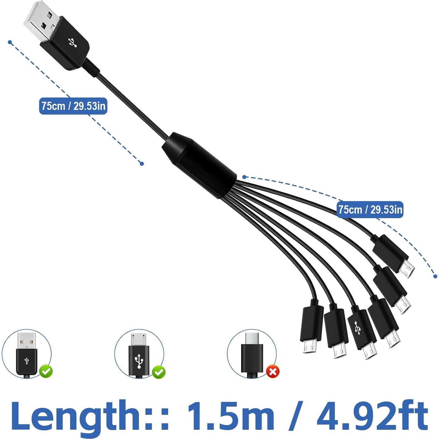 Cable Divisor Micro USB Herfair 1.5m 6-en-1 Carga y Datos