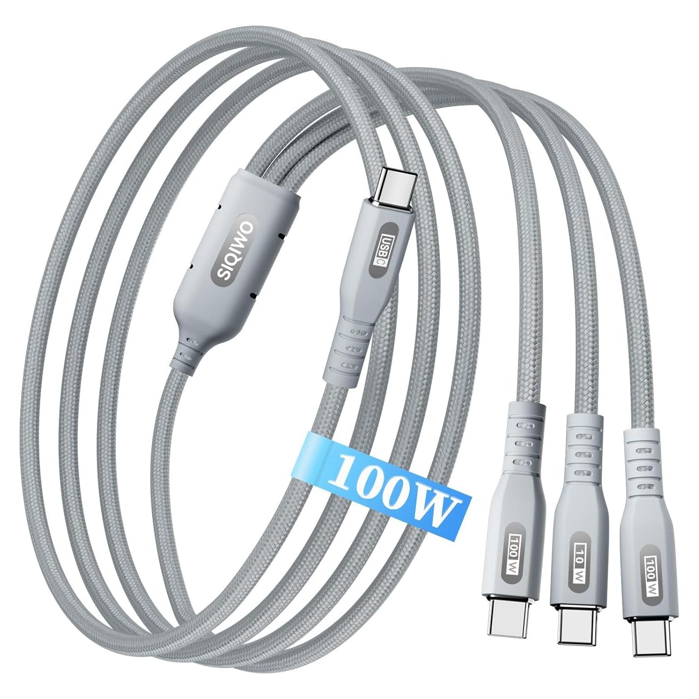 Cable USB C 100W SIQIWO 1.2M 3 en 1 Carga Rápida