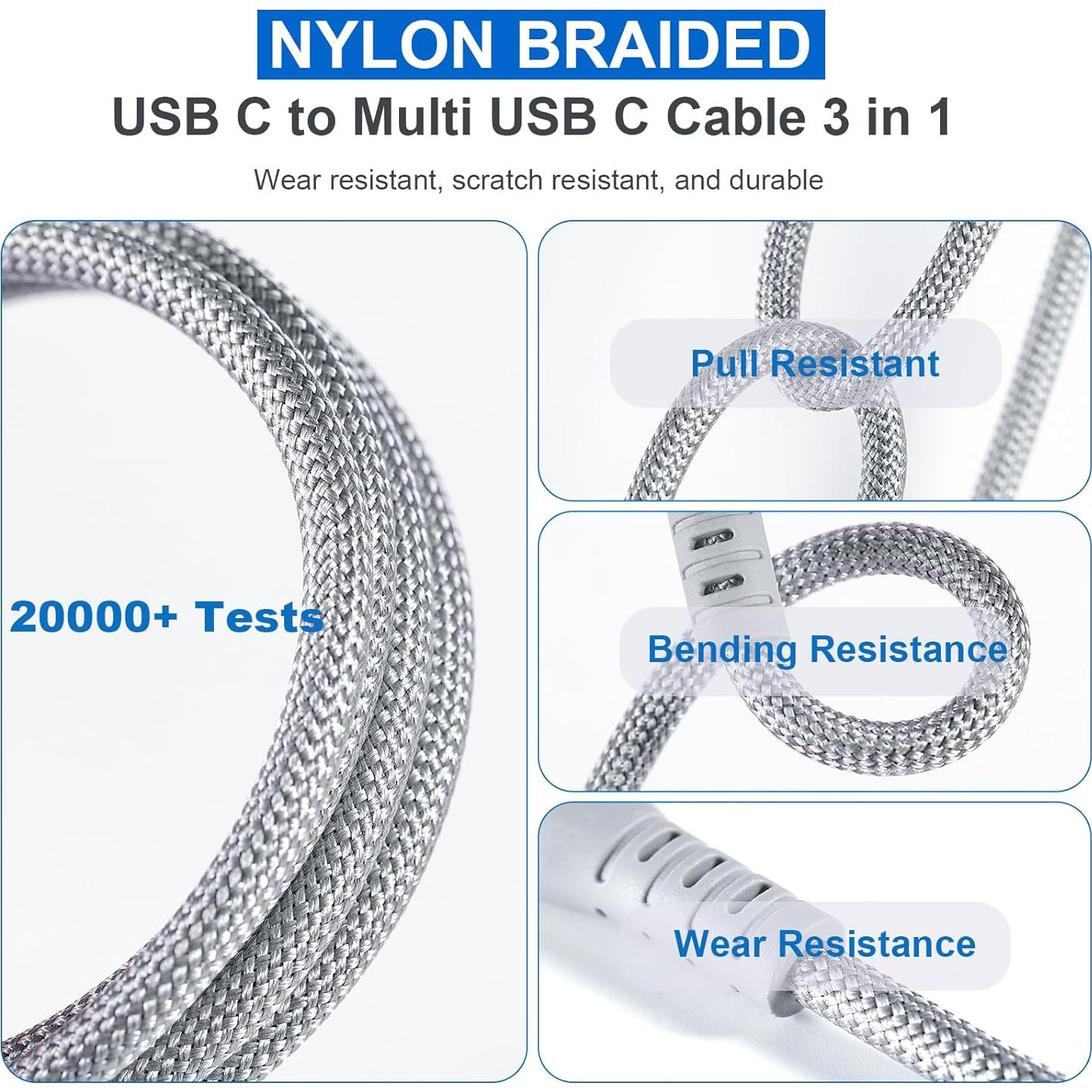 Cable USB C 100W SIQIWO 1.2M 3 en 1 Carga Rápida