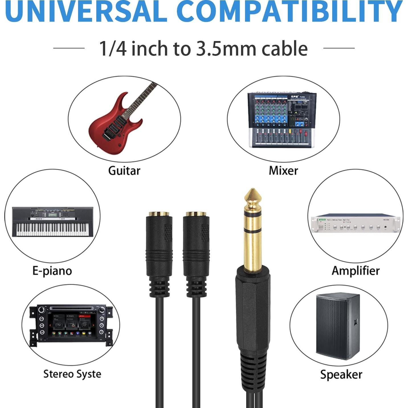 Adaptador Estéreo Poyiccot 1/4 a 3.5mm 20cm TRS