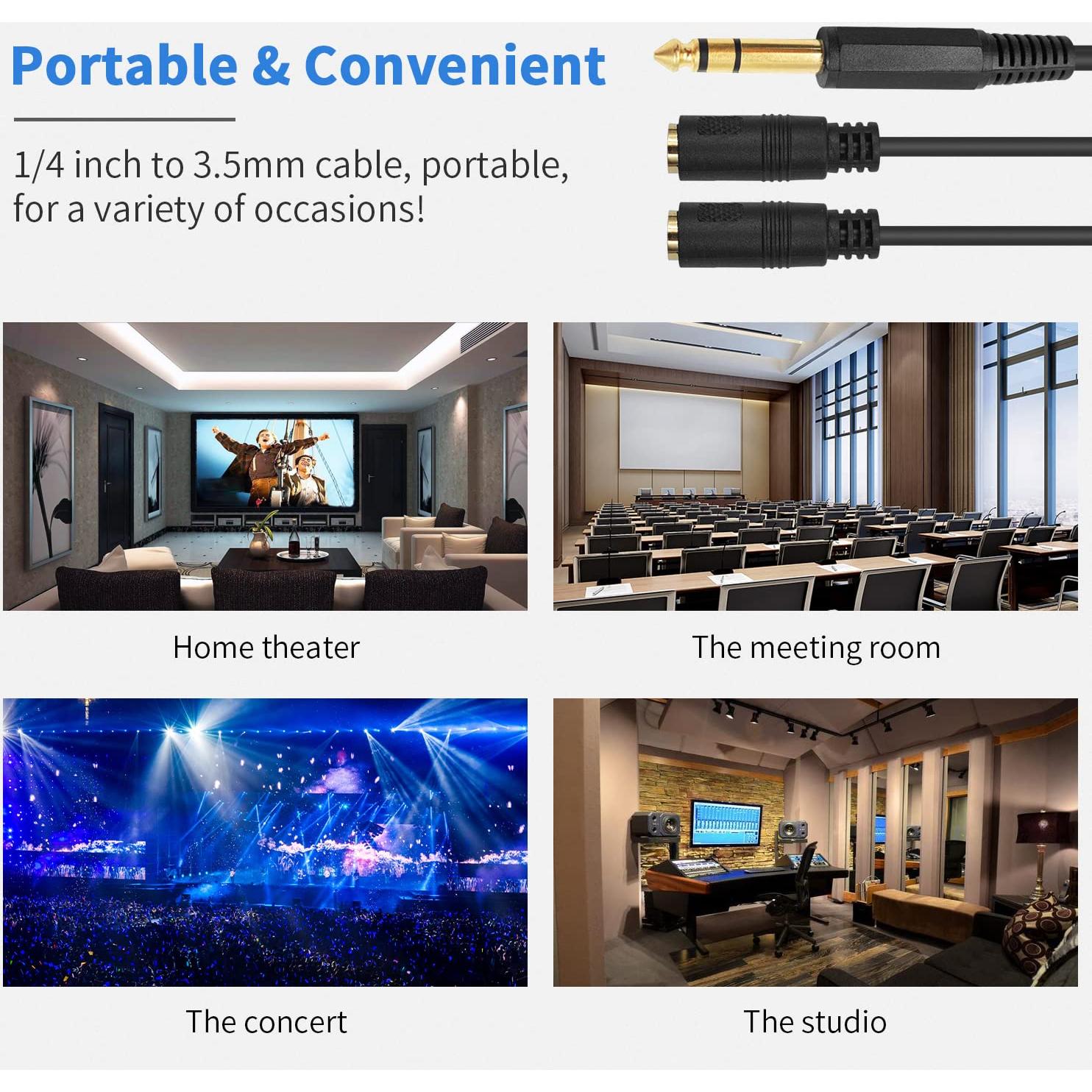 Adaptador Estéreo Poyiccot 1/4 a 3.5mm 20cm TRS