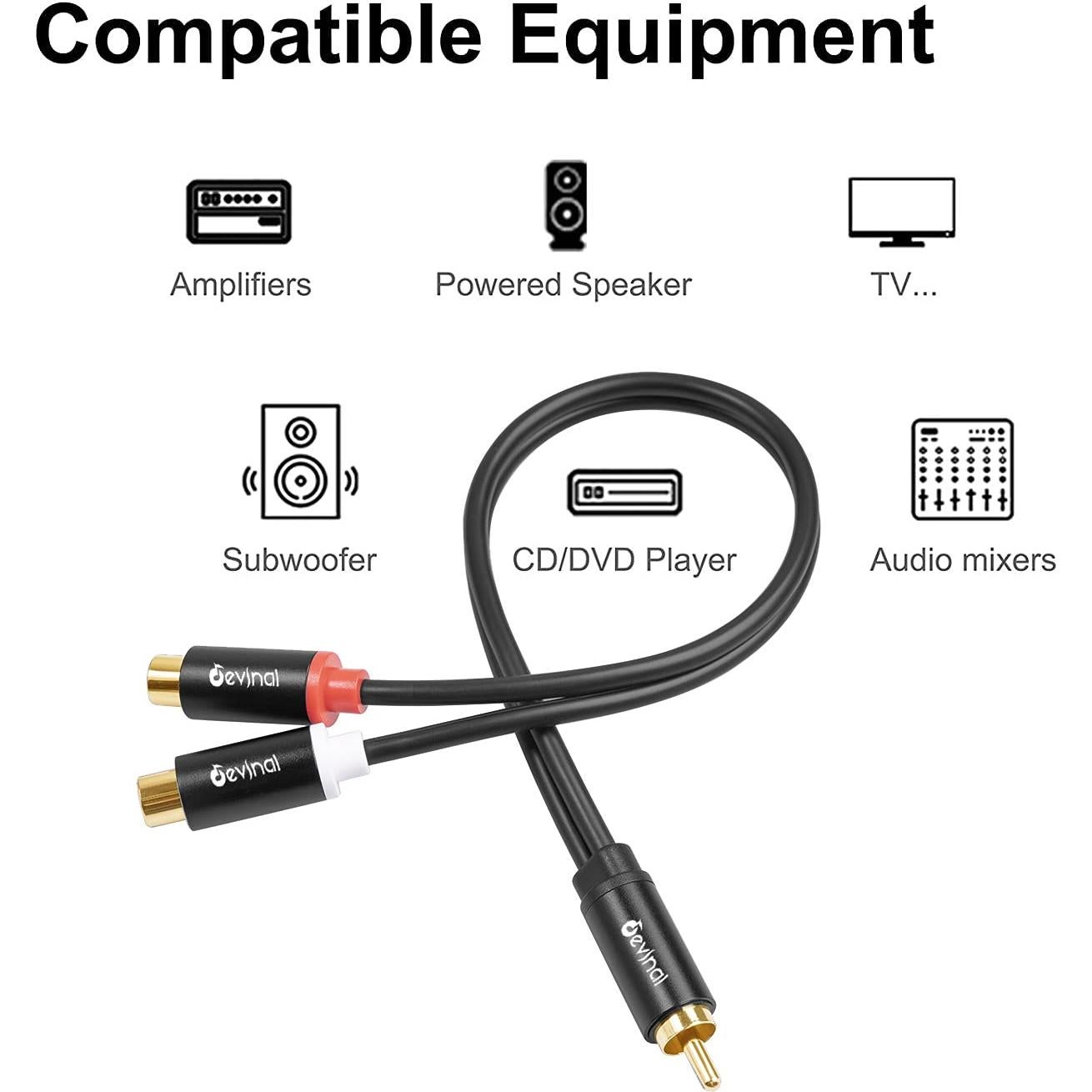 Divisor RCA Devinal 1 Macho a 2 Hembras 10 pulgadas Baño de Oro