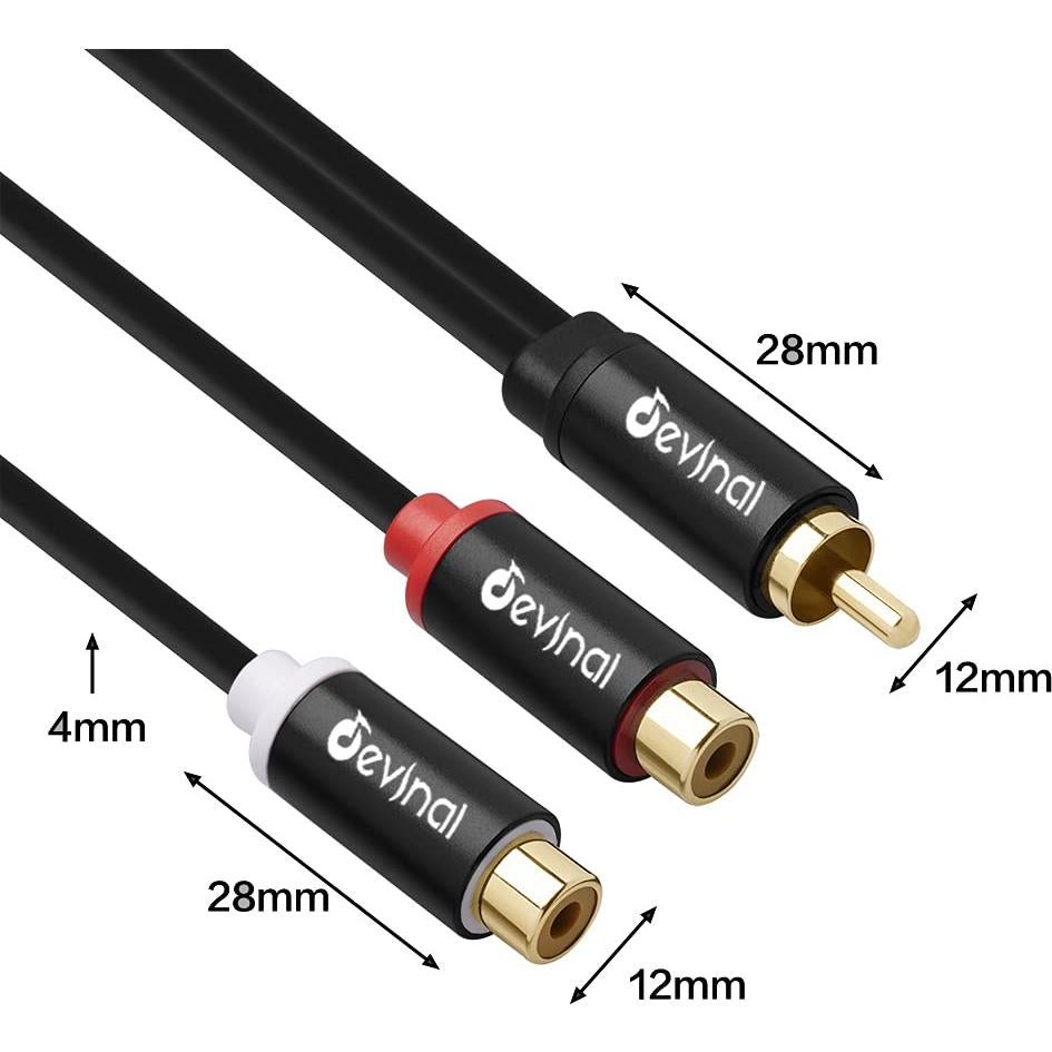 Divisor RCA Devinal 1 Macho a 2 Hembras 10 pulgadas Baño de Oro