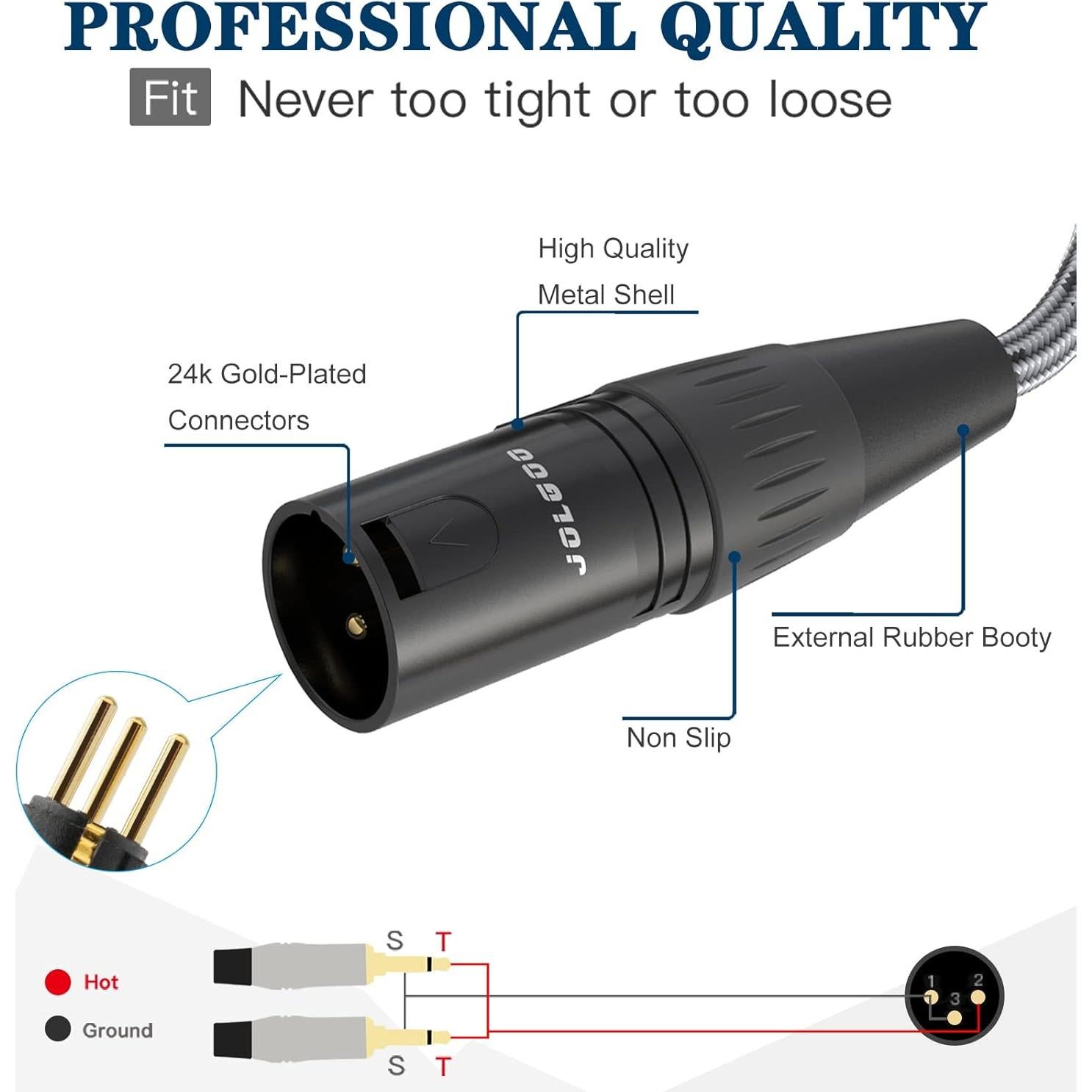 Cable XLR macho a doble 6.35mm TS JOLGOO 3.05m profesional