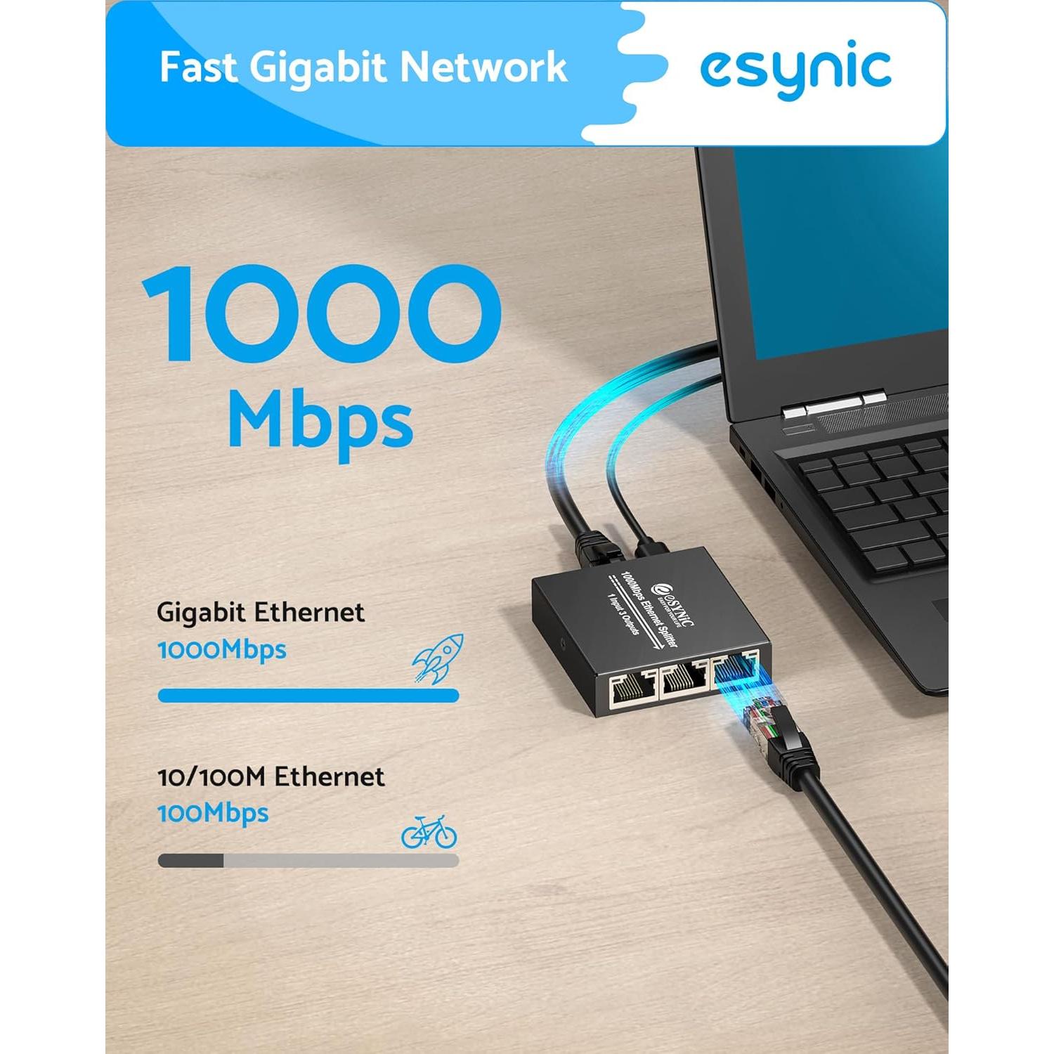 Divisor Ethernet eSynic 1 a 3 RJ45 1000Mbps Metal