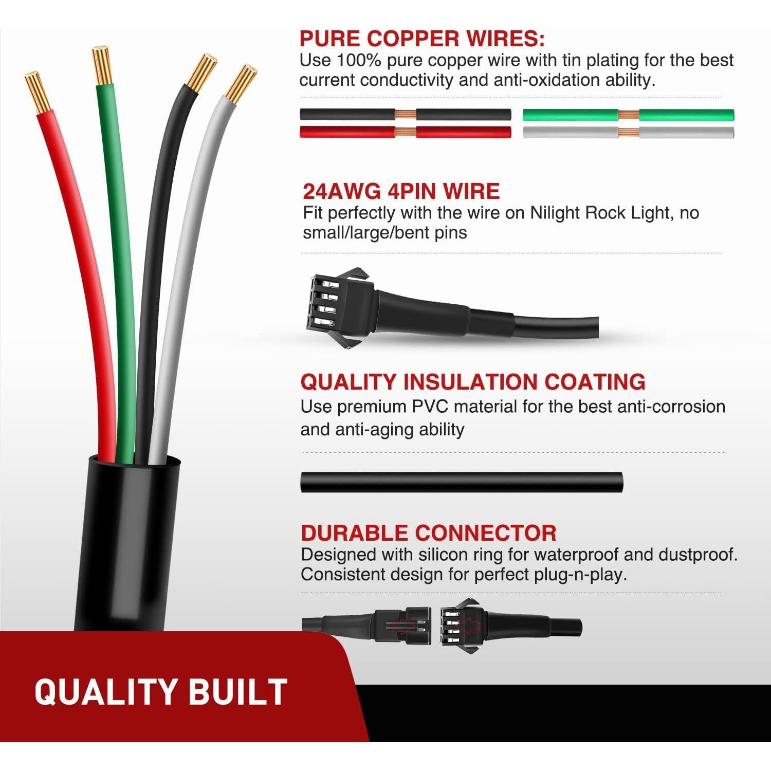 Cable de Extensión Nilight 4PIN 61 cm para Luces LED Motocicleta