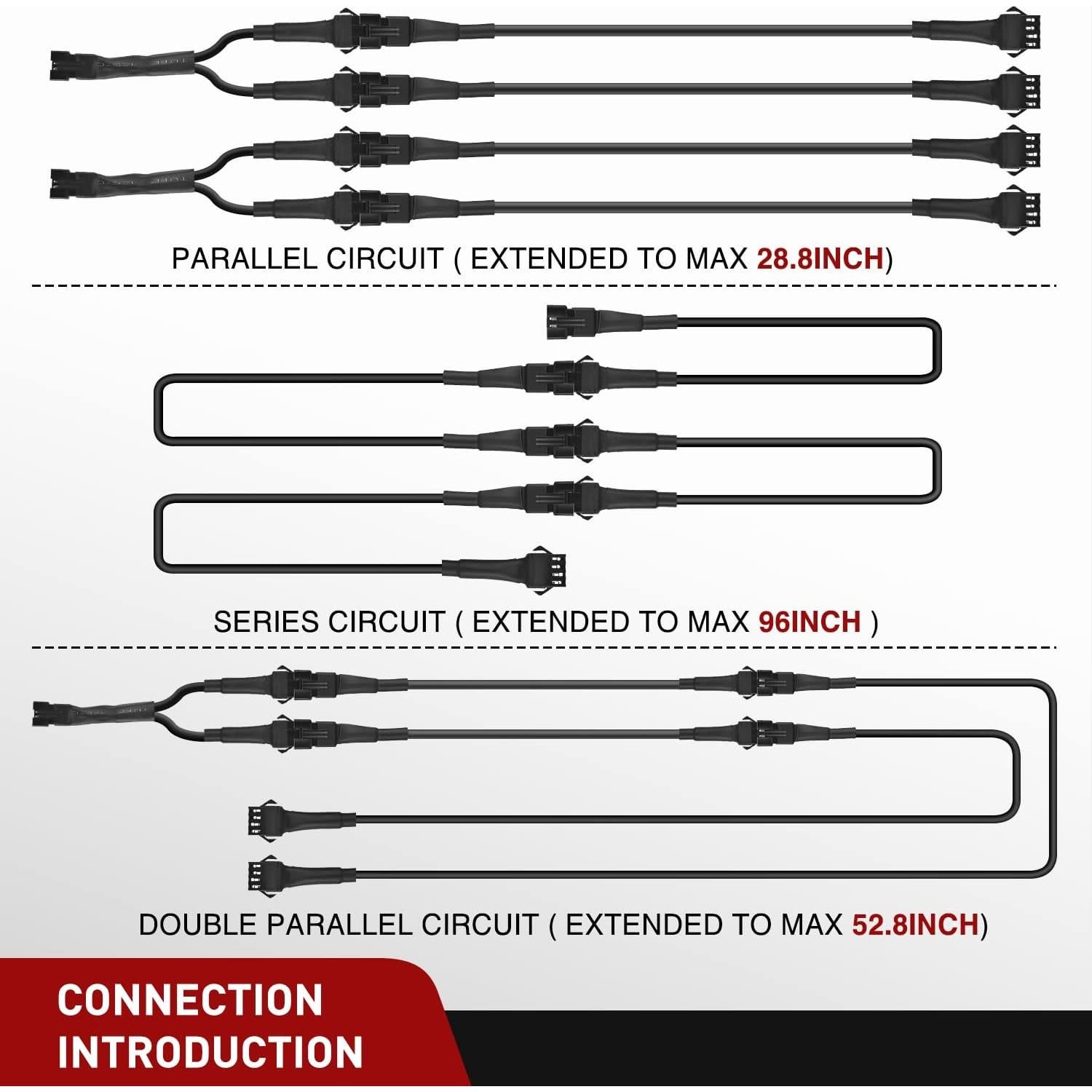 Cable de Extensión Nilight 4PIN 61 cm para Luces LED Motocicleta