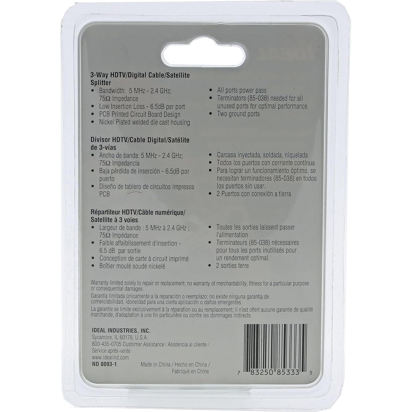 Divisor de Cable Digital 3 Vías IDEAL 85-333 2.4 GHz