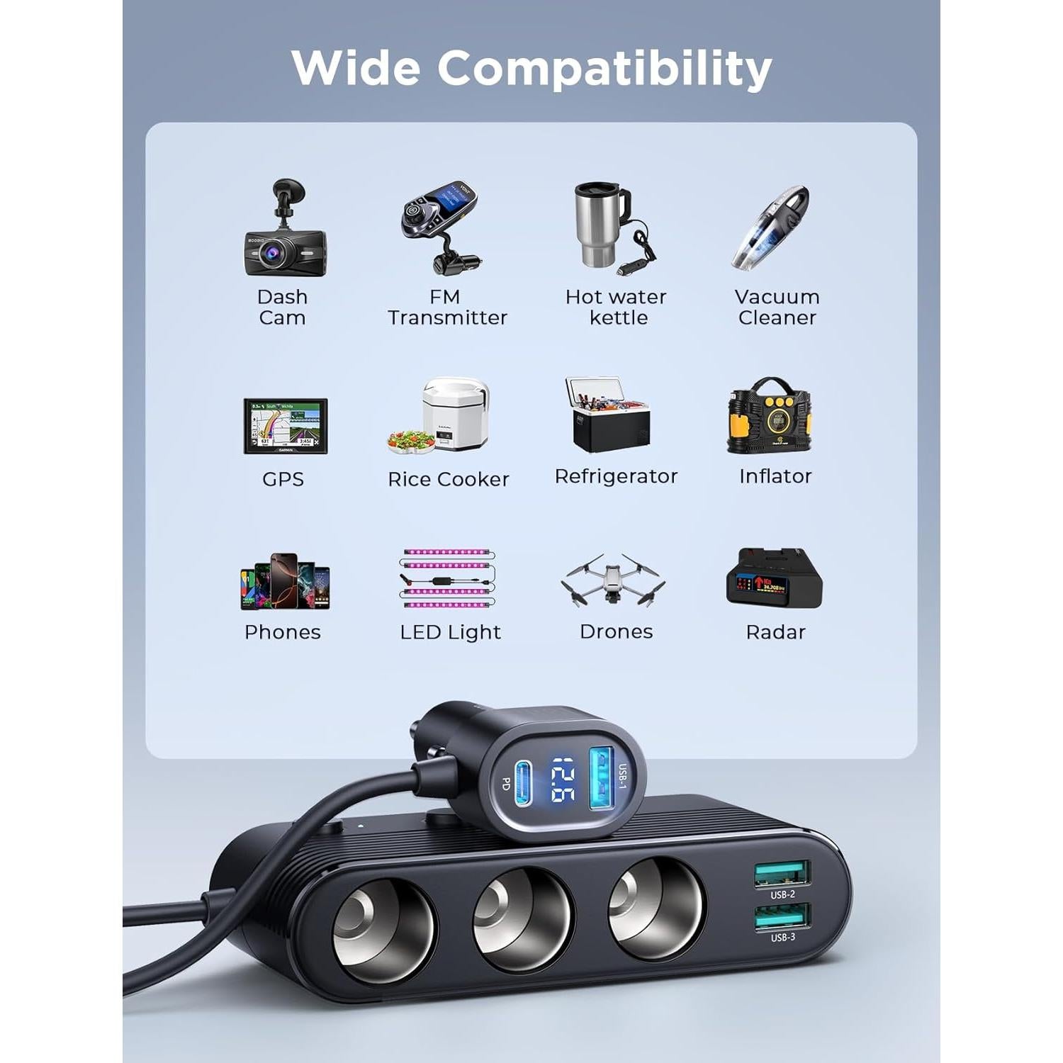 Adaptador de Encendedor de Cigarrillos JOYROOM 179W Carga Rápida