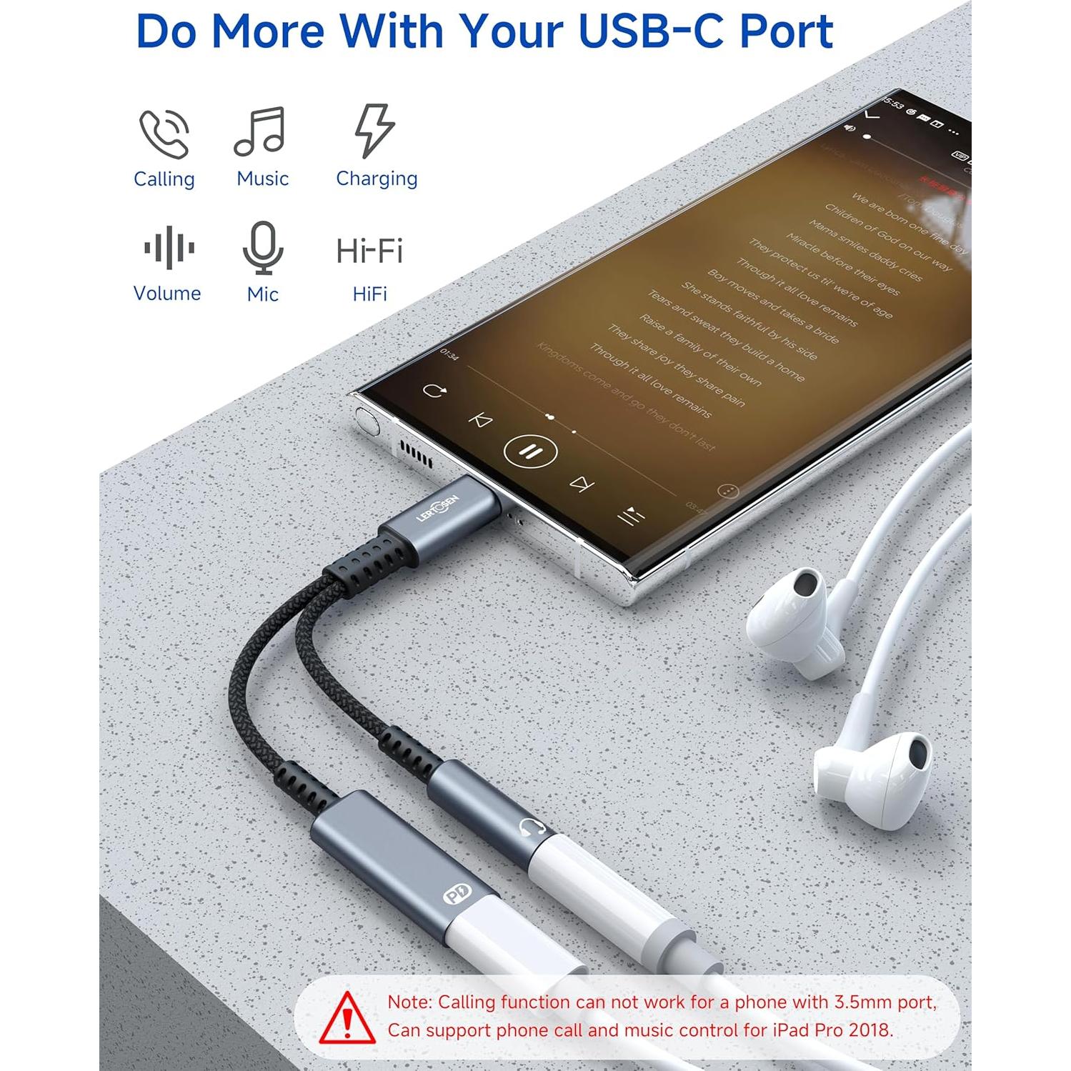 Adaptador USB C a 3.5mm y Cargador Lertosen LTS-A15
