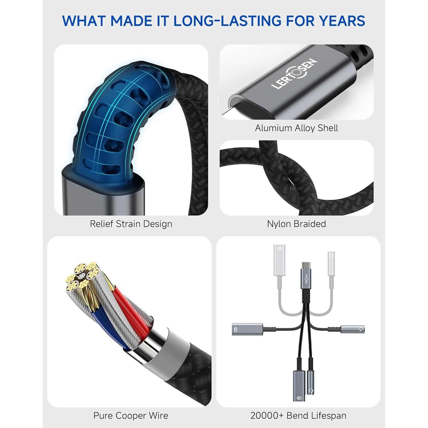 Adaptador USB C a 3.5mm y Cargador Lertosen LTS-A15