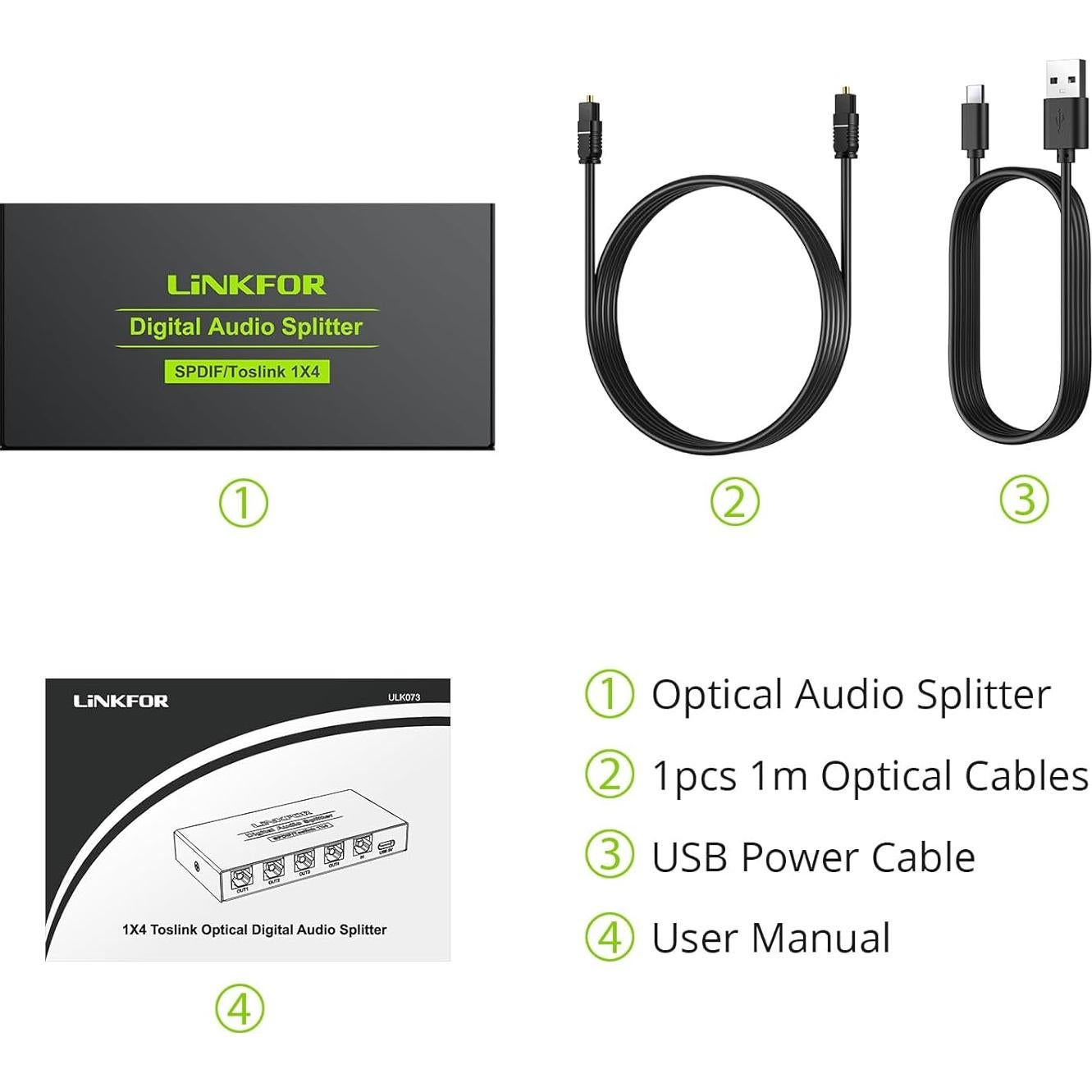 Divisor Óptico Digital 1x4 LiNKFOR SPDIF Toslink Aluminio
