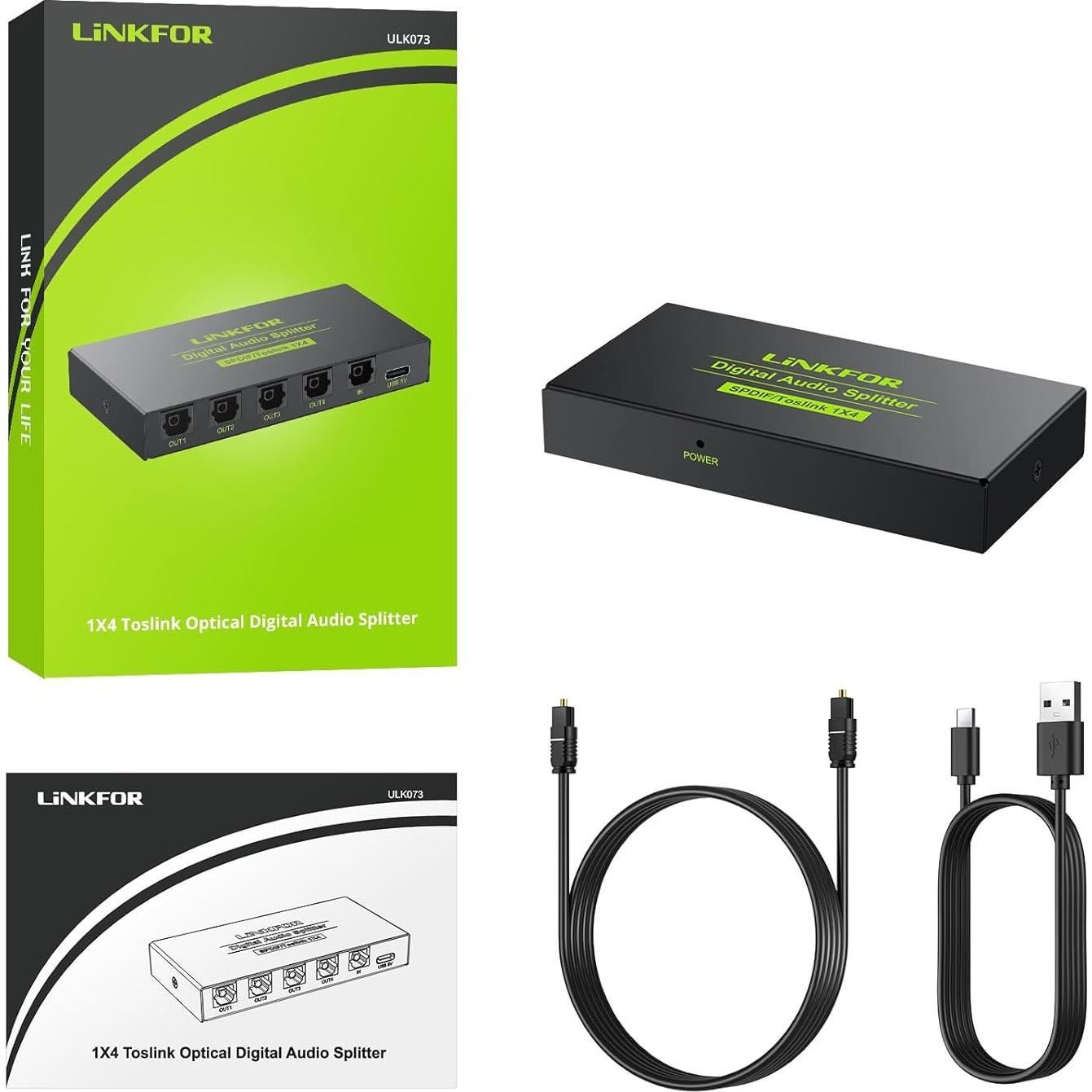 Divisor Óptico Digital 1x4 LiNKFOR SPDIF Toslink Aluminio