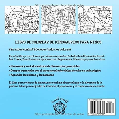 Colorea por números: Libro para colorear dinosaurios para niños a partir de 5 años + bono: mandalas de animales (Spanish Edition)