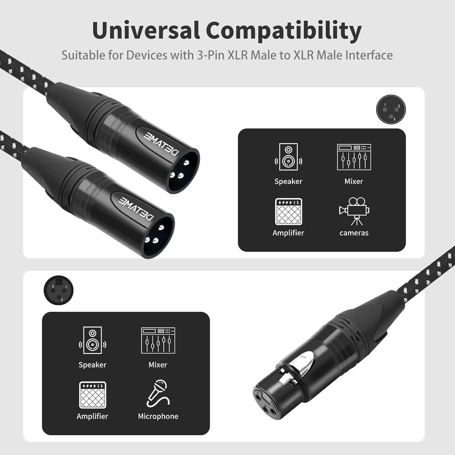 Cable divisor Y XLR hembra a 2 machos DETAME 0.61 m