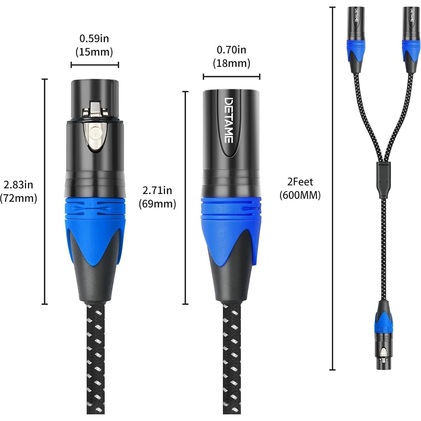 Cable divisor Y XLR hembra a 2 machos DETAME 0.61 m