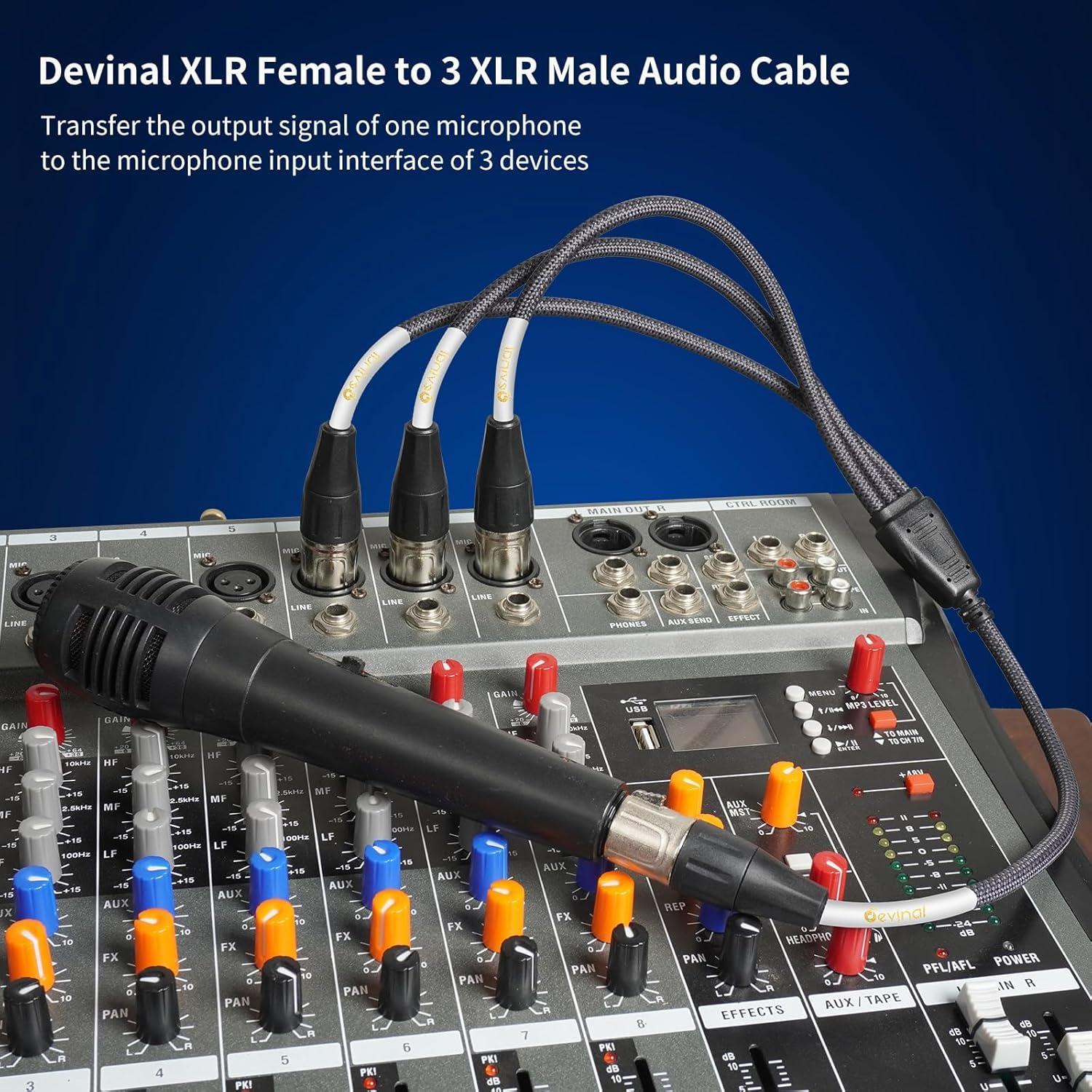 Cable Divisor XLR 1 a 3 Devinal 60 cm Micrófono Balanceado