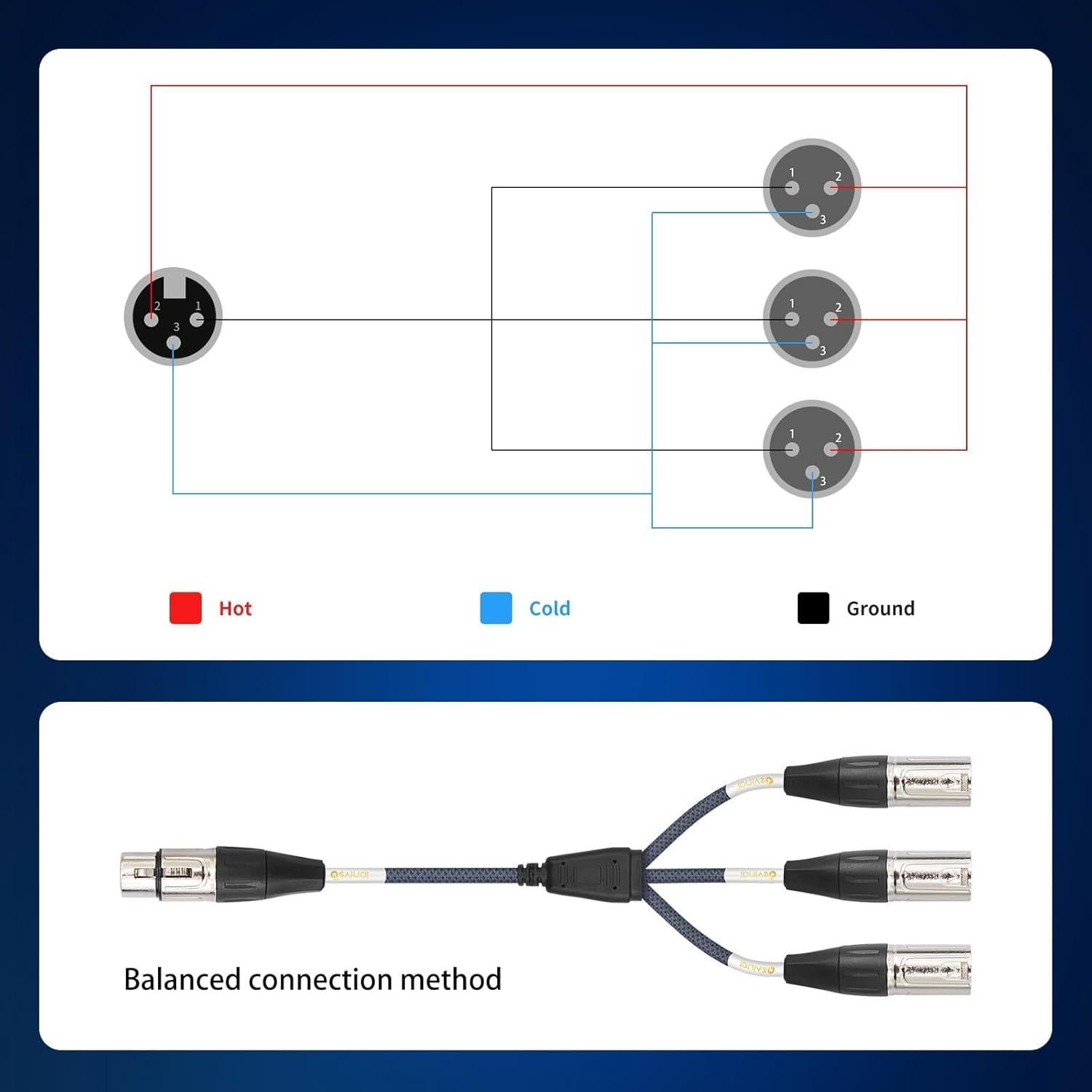 Cable Divisor XLR 1 a 3 Devinal 60 cm Micrófono Balanceado