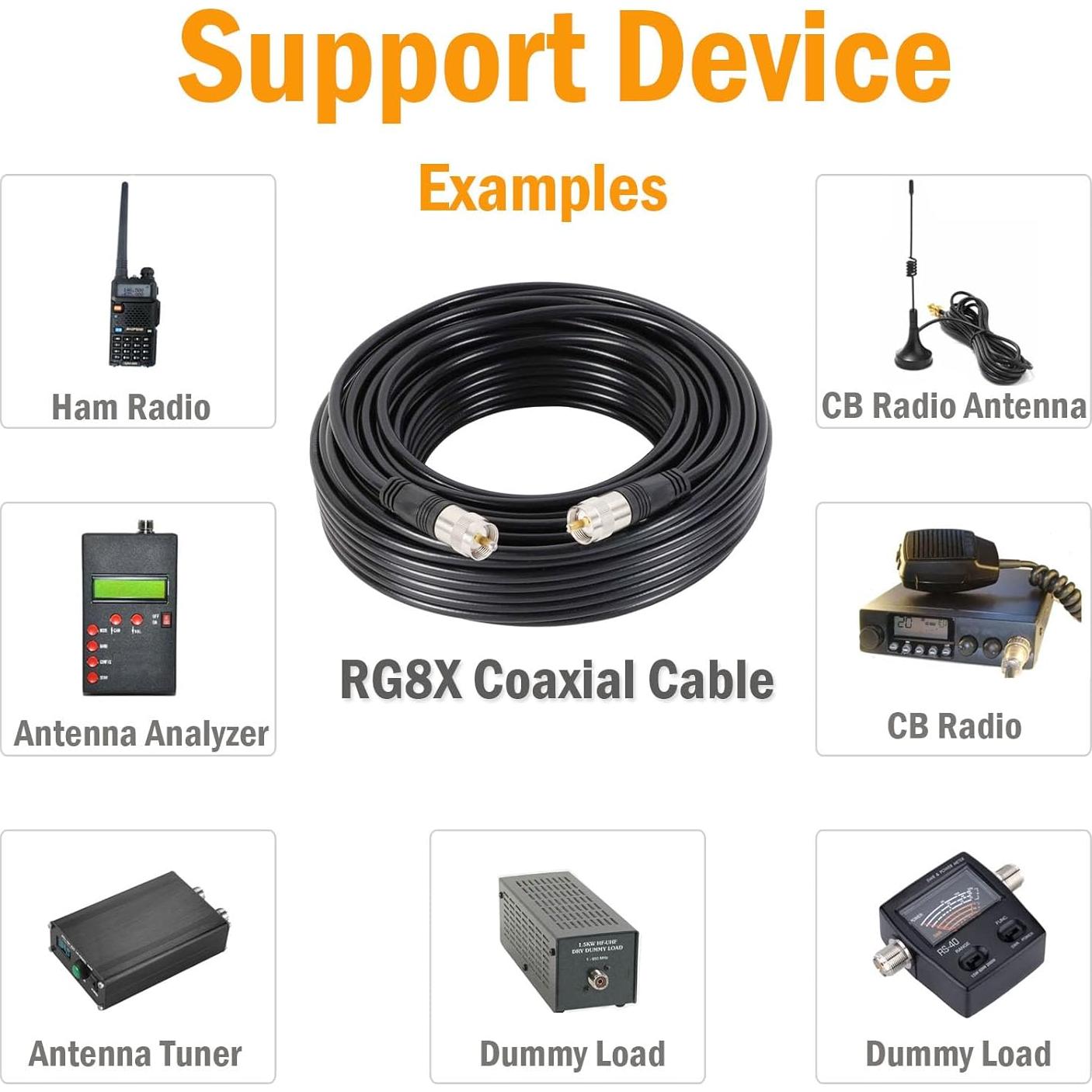 Cable Coaxial RG8X 30m con Conectores UHF PL259 Macho