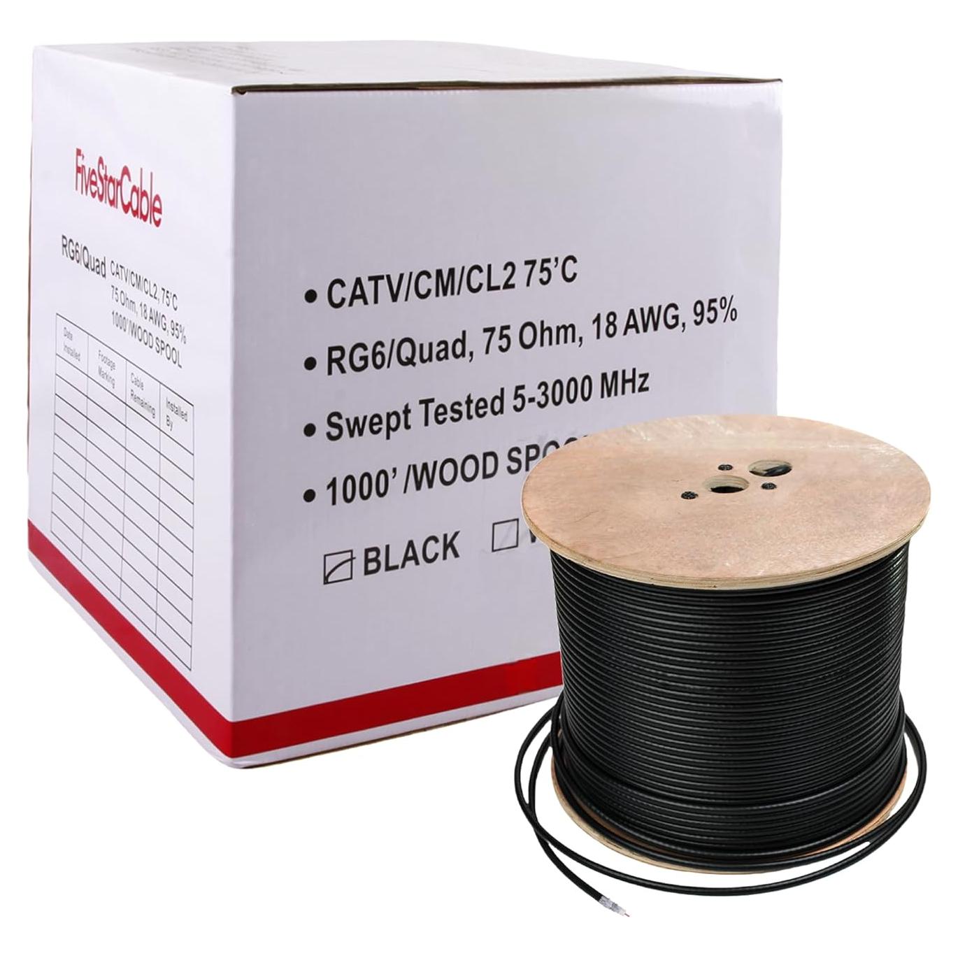 Cable coaxial RG6 Quad Shield Five Star 75 Ohm 304.8m