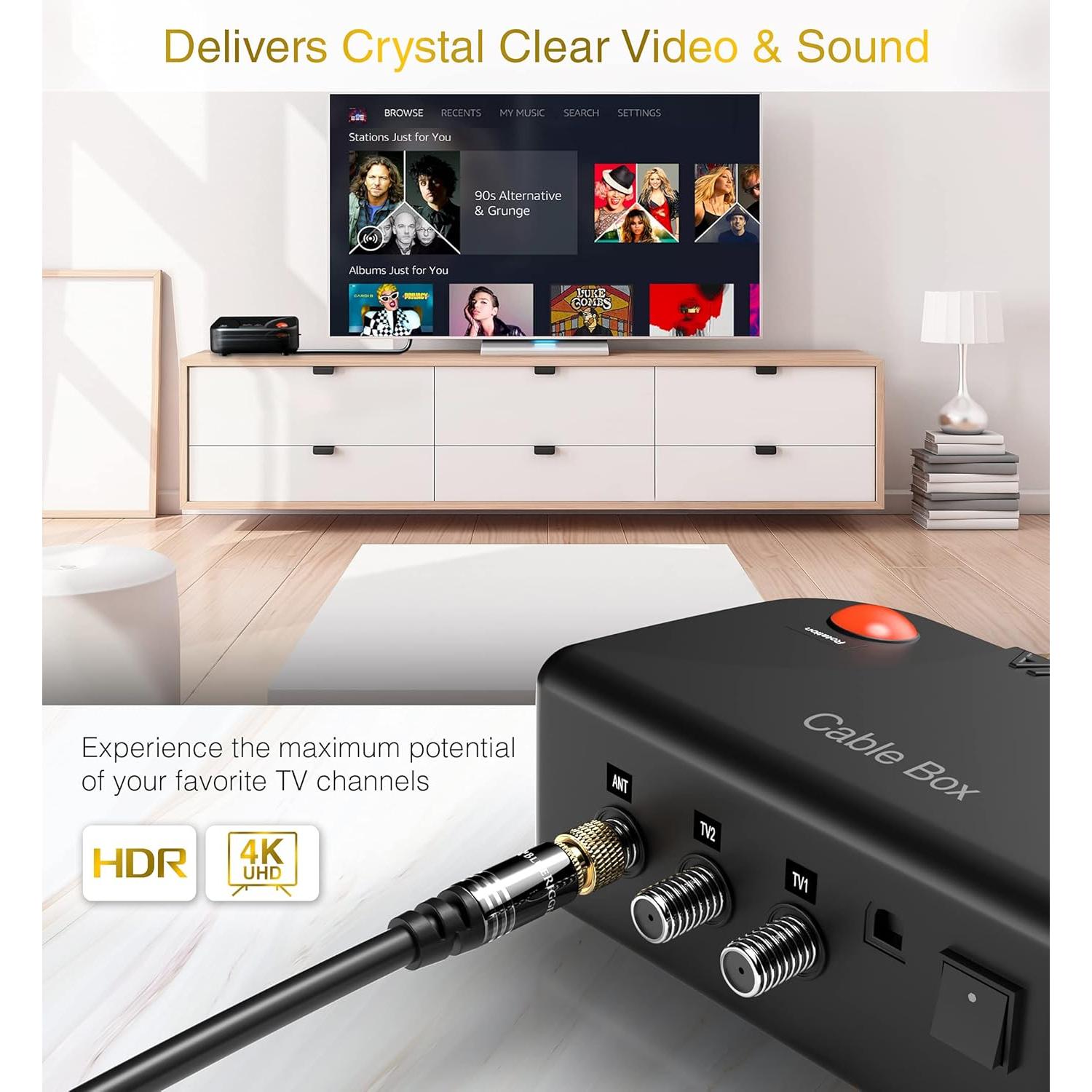 Cable Coaxial BlueRigger RG6 6.1m Conector Tipo F Baño de Oro