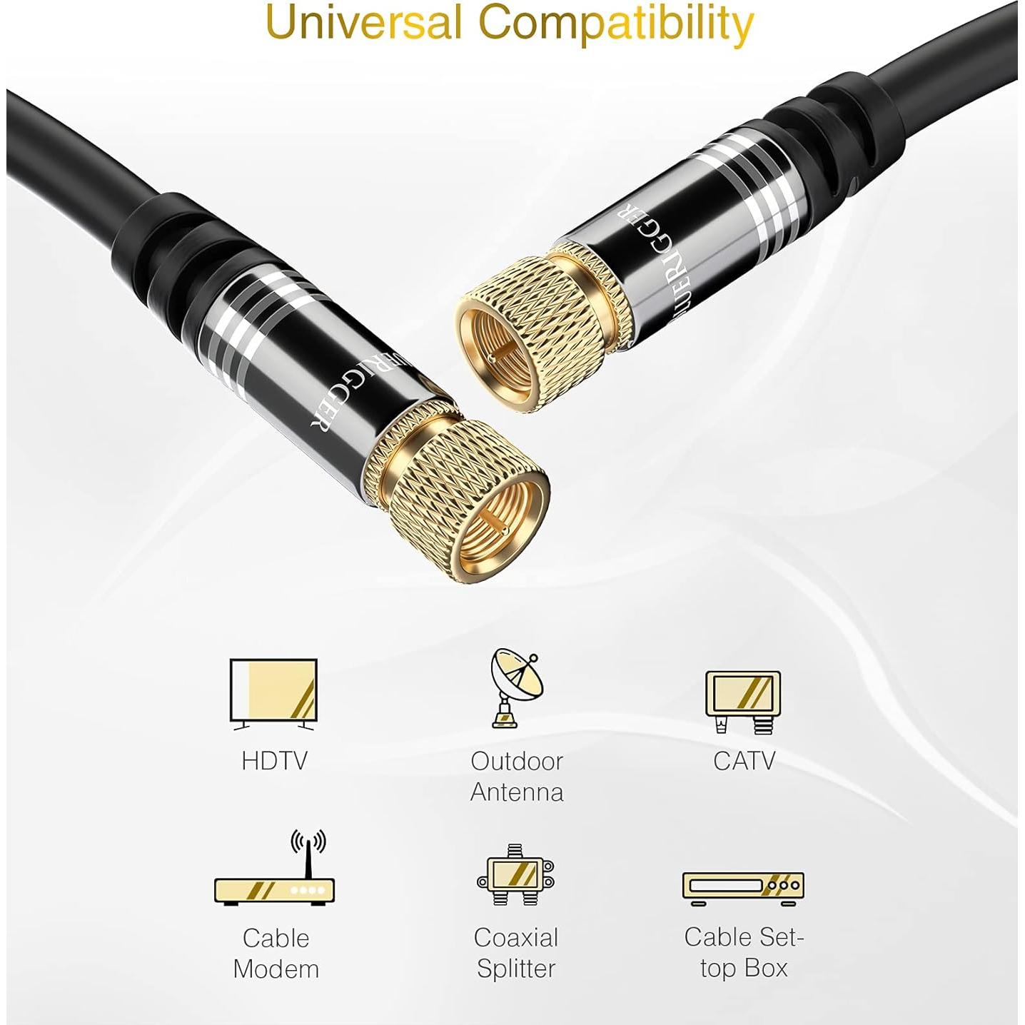 Cable Coaxial BlueRigger RG6 6.1m Conector Tipo F Baño de Oro