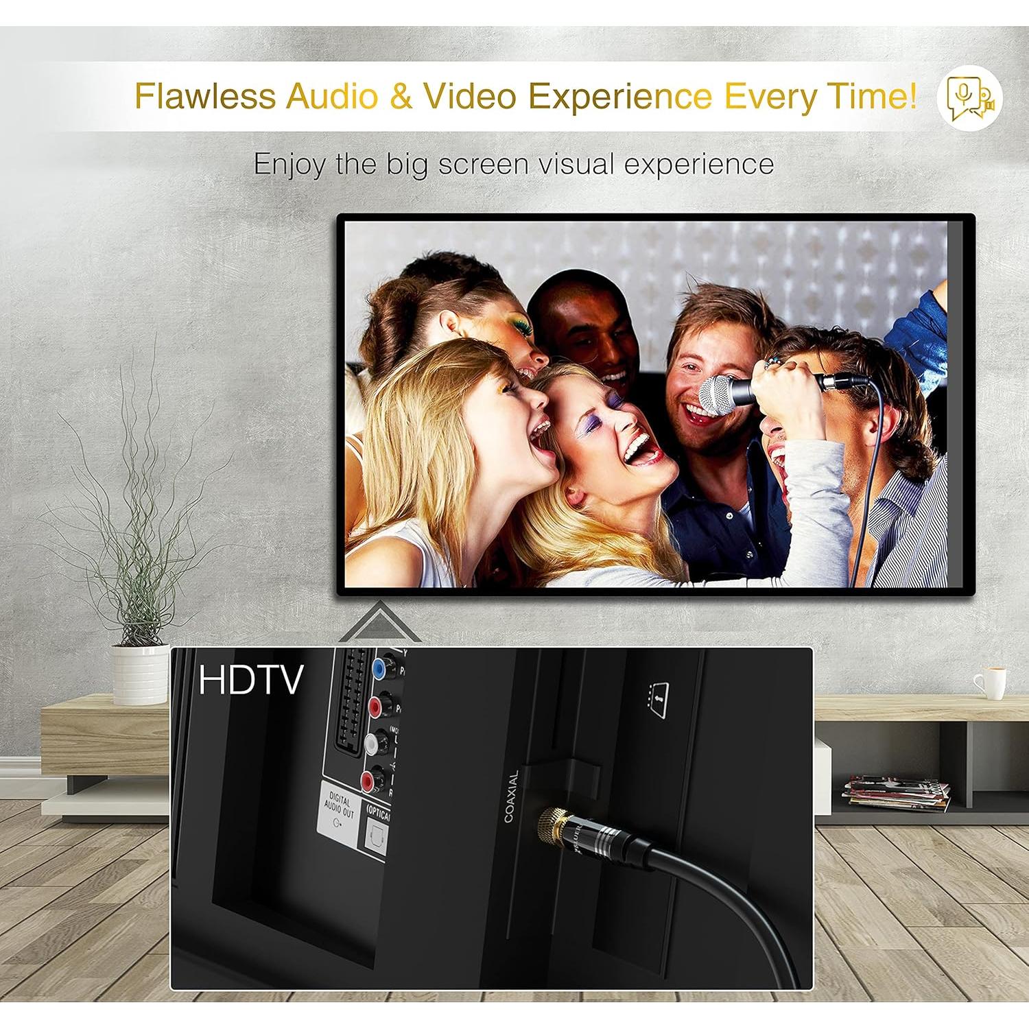 Cable Coaxial BlueRigger RG6 6.1m Conector Tipo F Baño de Oro