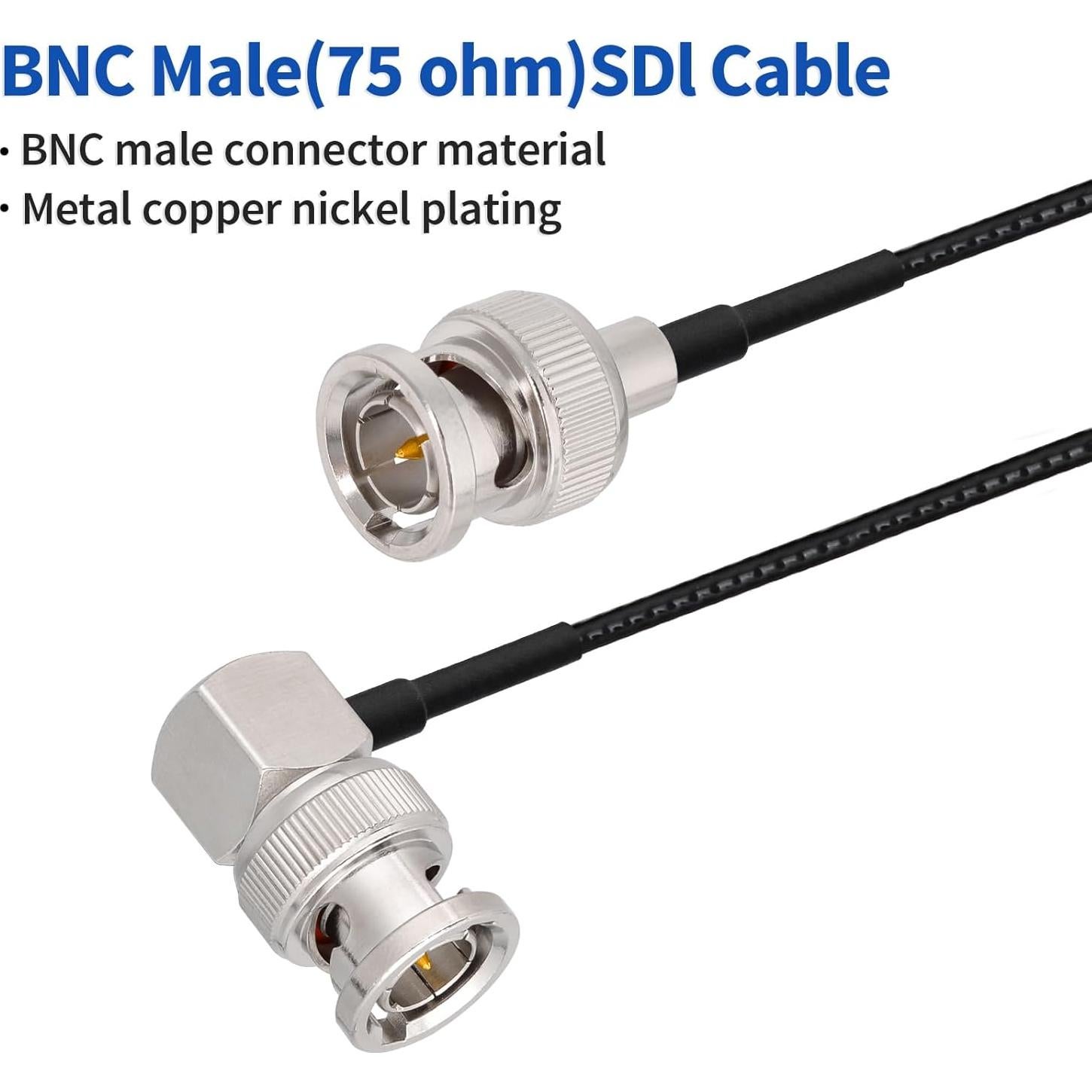 Cable SDI Yuslao BNC Macho a Ángulo Recto 1.83m 75 Ohm (2-Pack)
