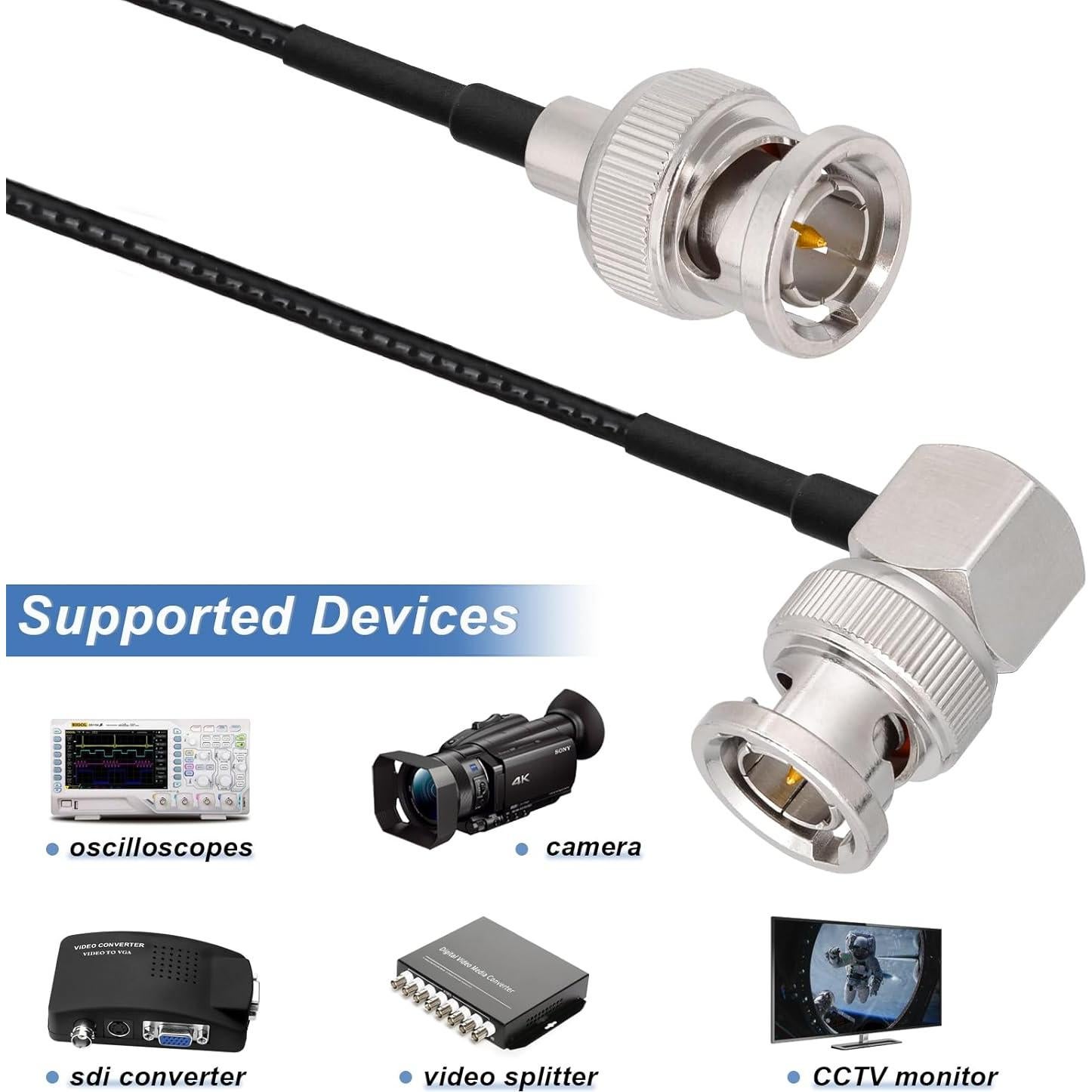 Cable SDI Yuslao BNC Macho a Ángulo Recto 1.83m 75 Ohm (2-Pack)