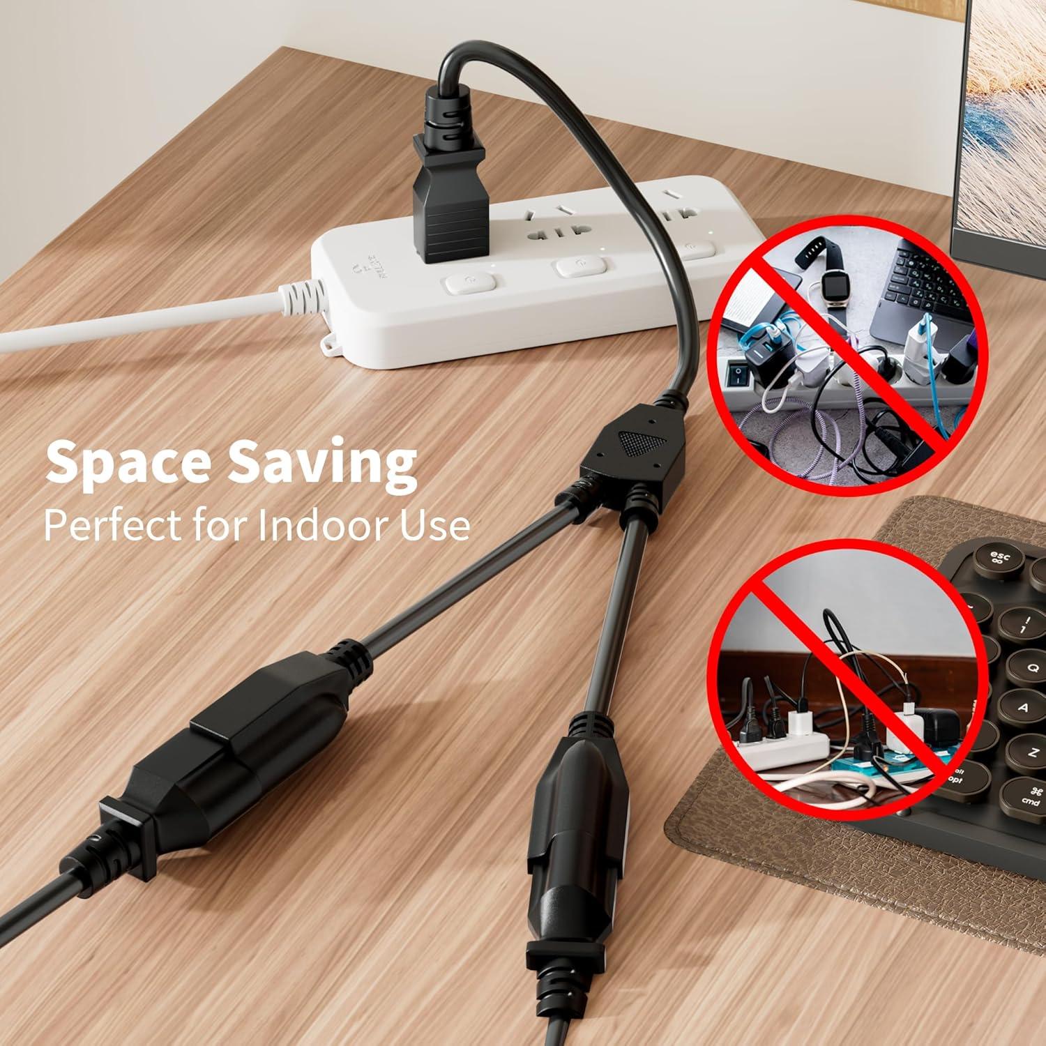 Cable de Extensión Elecan 1FT con Divisor 3 Clavijas 16AWG