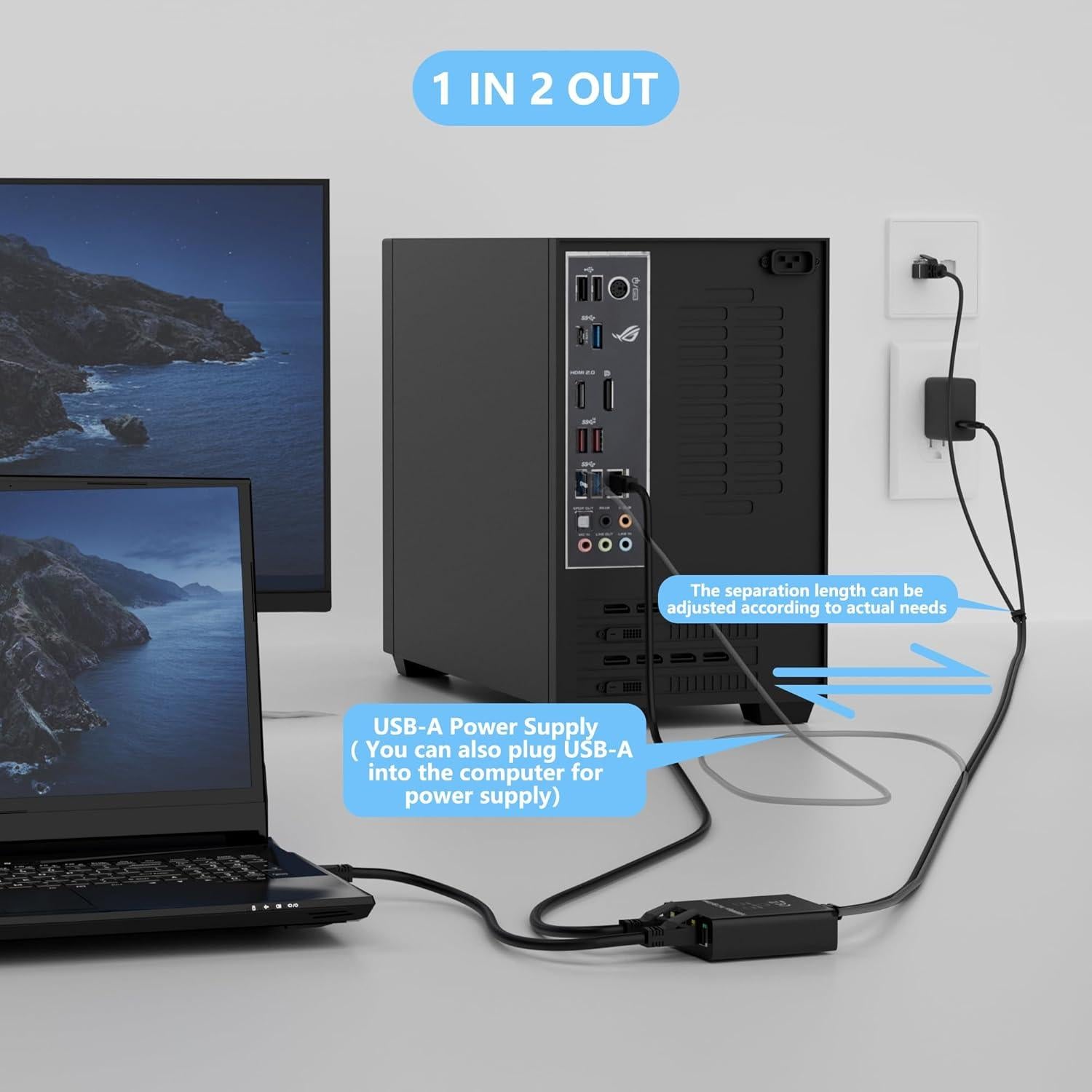 Divisor Ethernet Gigabit Conable 1 a 2 Salidas RJ45 1000Mbps