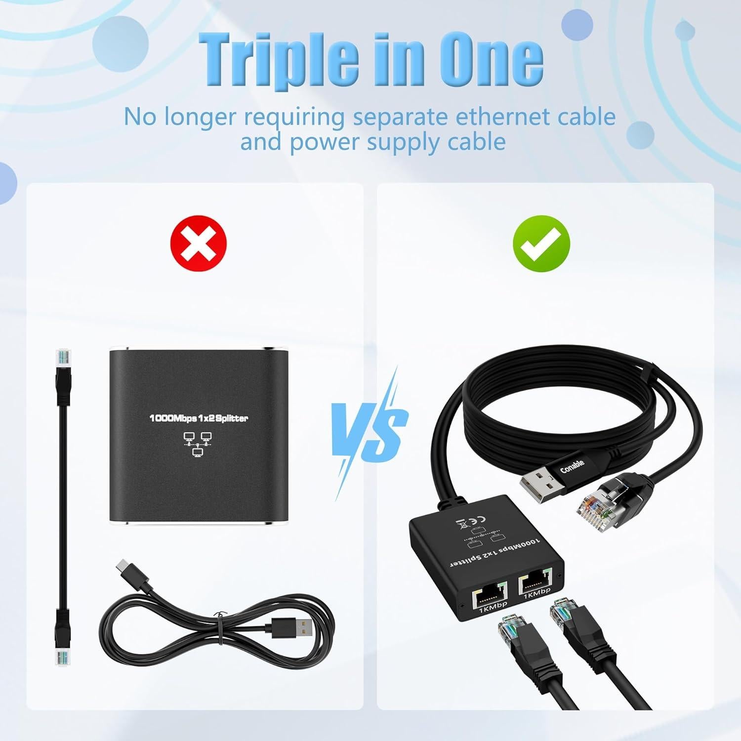Divisor Ethernet Gigabit Conable 1 a 2 Salidas RJ45 1000Mbps