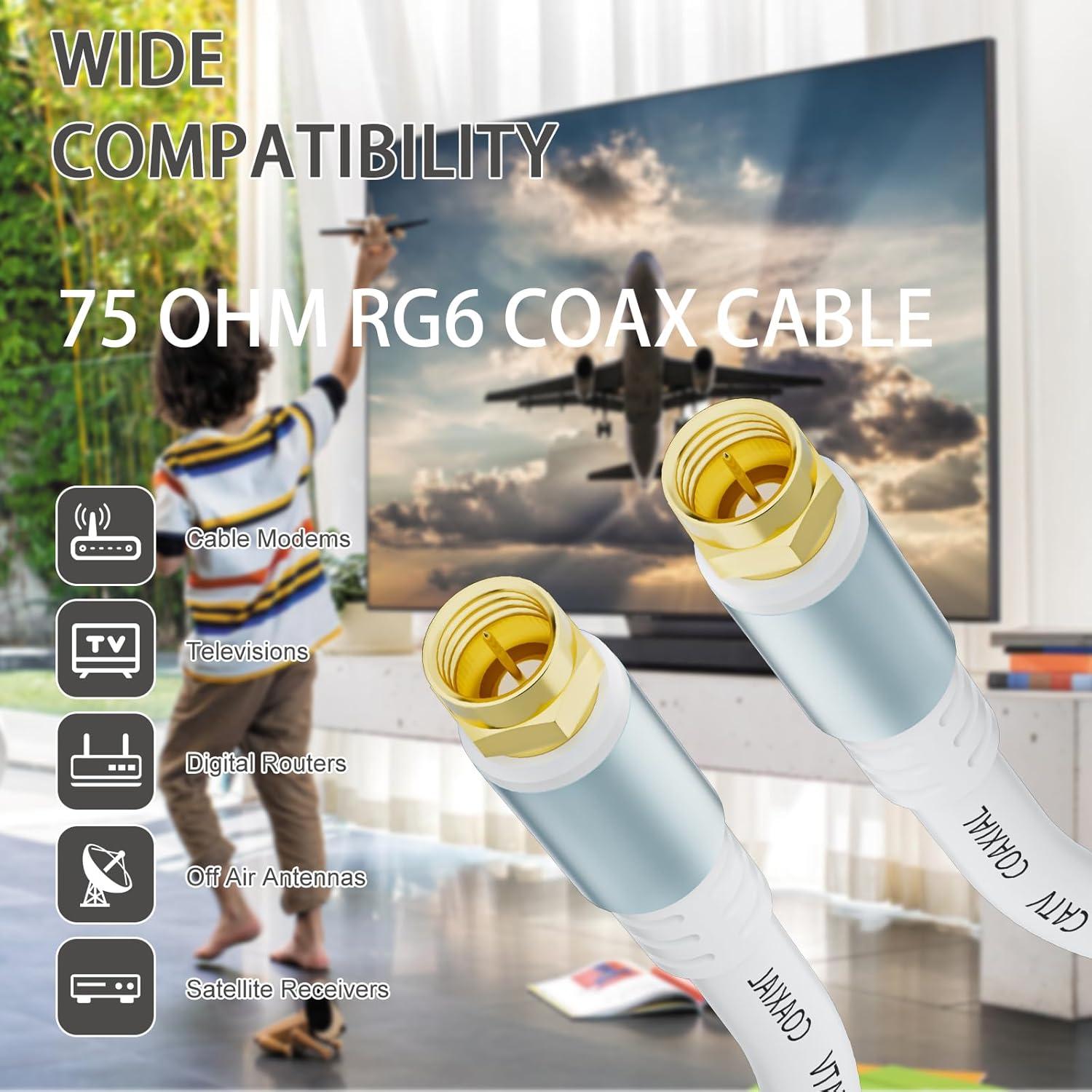 Cable coaxial RG6 GOSYSONG 9.14m blanco para TV y Internet