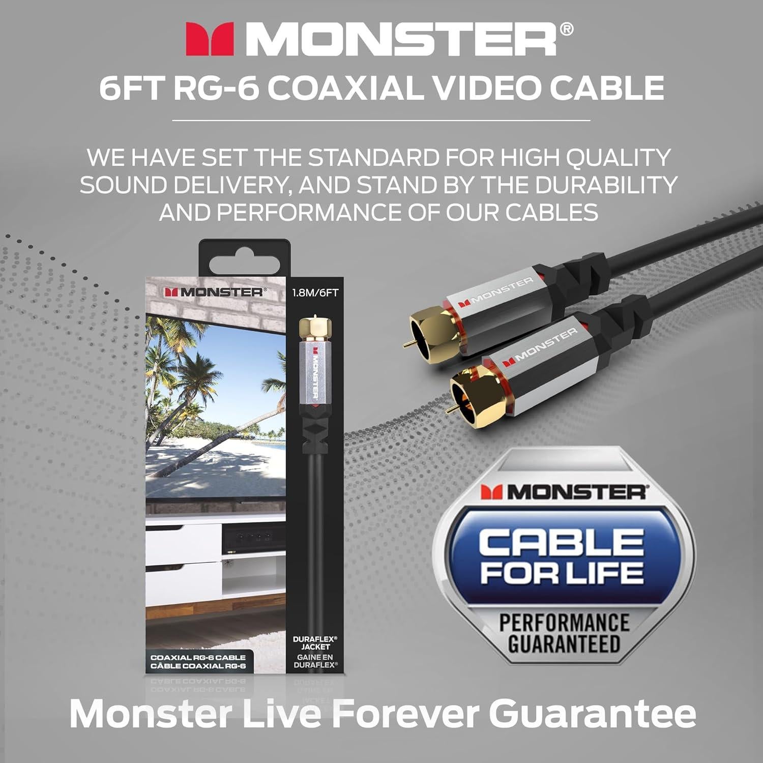 Cable coaxial Monster Essentials RG-6 1.83m con conector F-pin