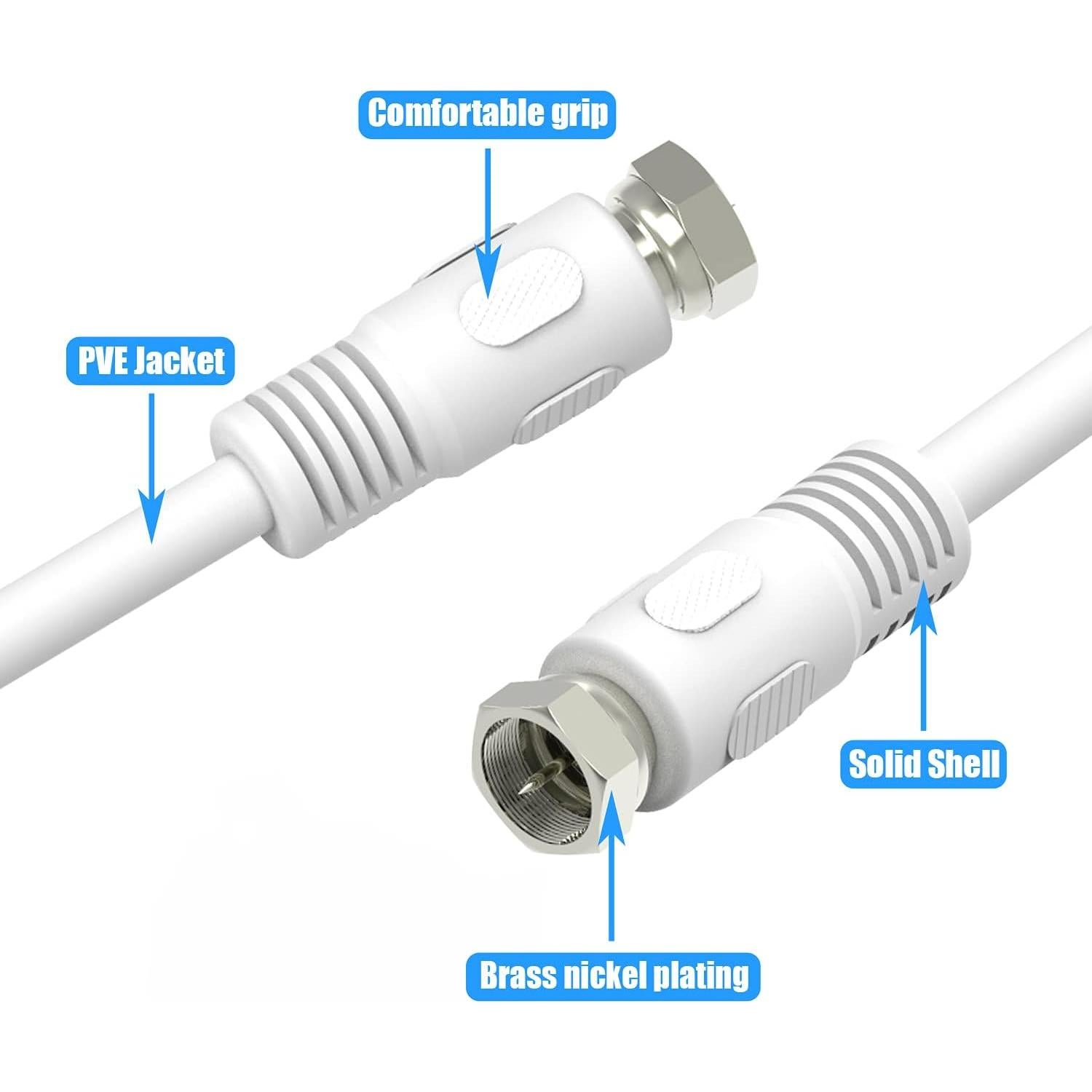 Cable Coaxial RG6 0.3m Blanco Macho a Macho con Acoplador