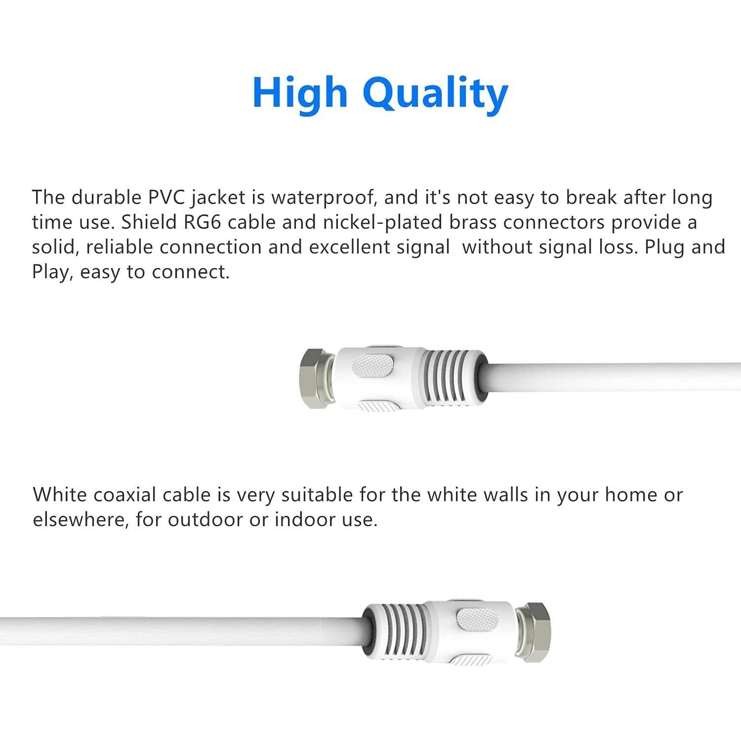 Cable Coaxial RG6 0.3m Blanco Macho a Macho con Acoplador
